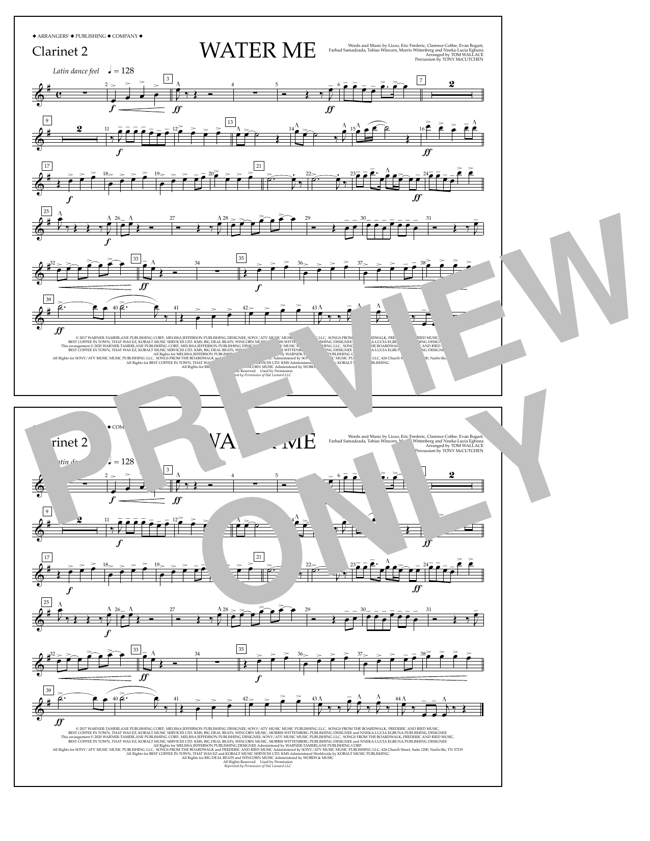 Download Lizzo Water Me (arr. Tom Wallace) - Clarinet 2 Sheet Music and learn how to play Marching Band PDF digital score in minutes