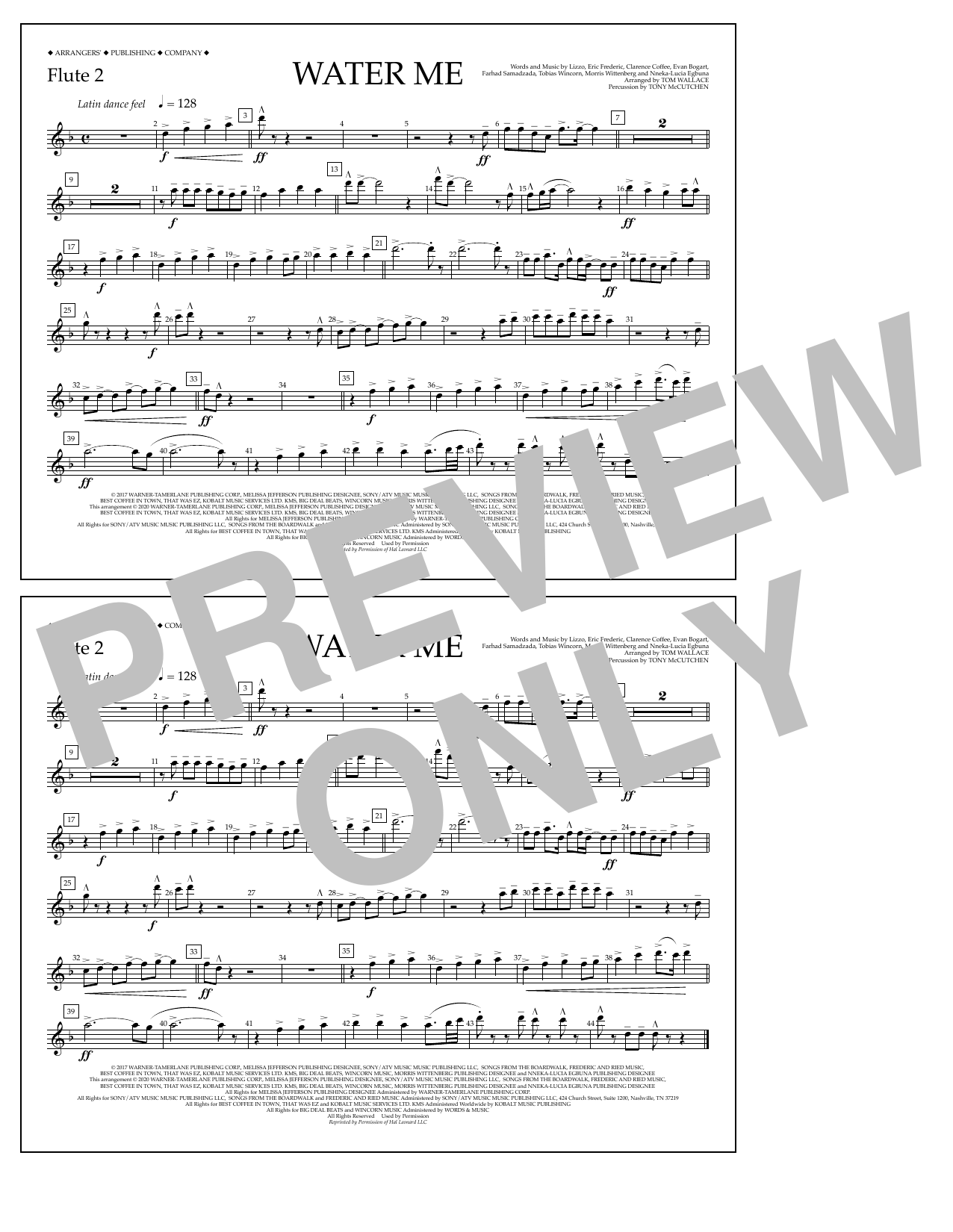 Download Lizzo Water Me (arr. Tom Wallace) - Flute 2 Sheet Music and learn how to play Marching Band PDF digital score in minutes