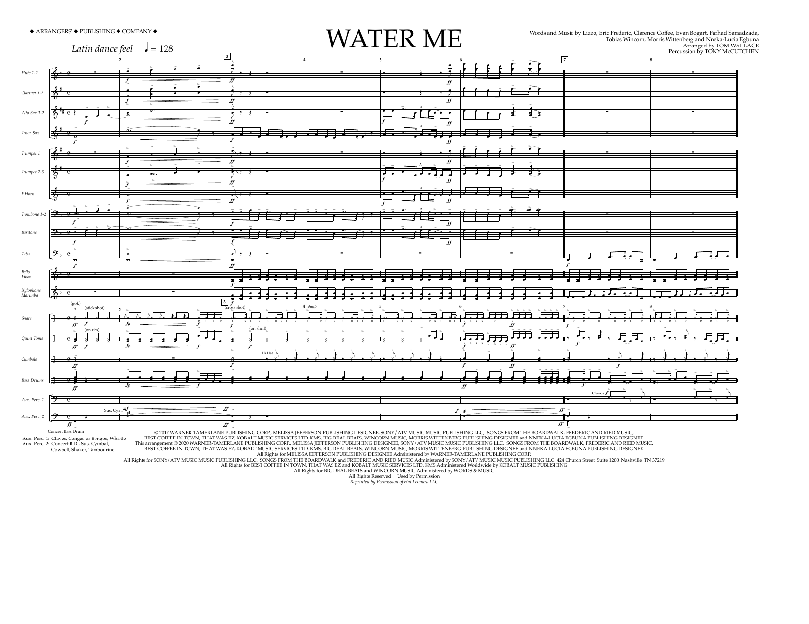 Download Lizzo Water Me (arr. Tom Wallace) - Full Score Sheet Music and learn how to play Marching Band PDF digital score in minutes