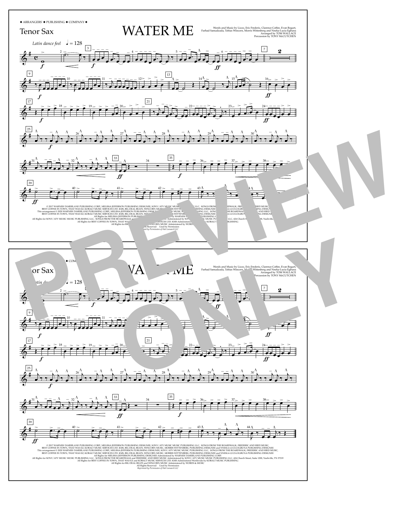 Download Lizzo Water Me (arr. Tom Wallace) - Tenor Sax Sheet Music and learn how to play Marching Band PDF digital score in minutes