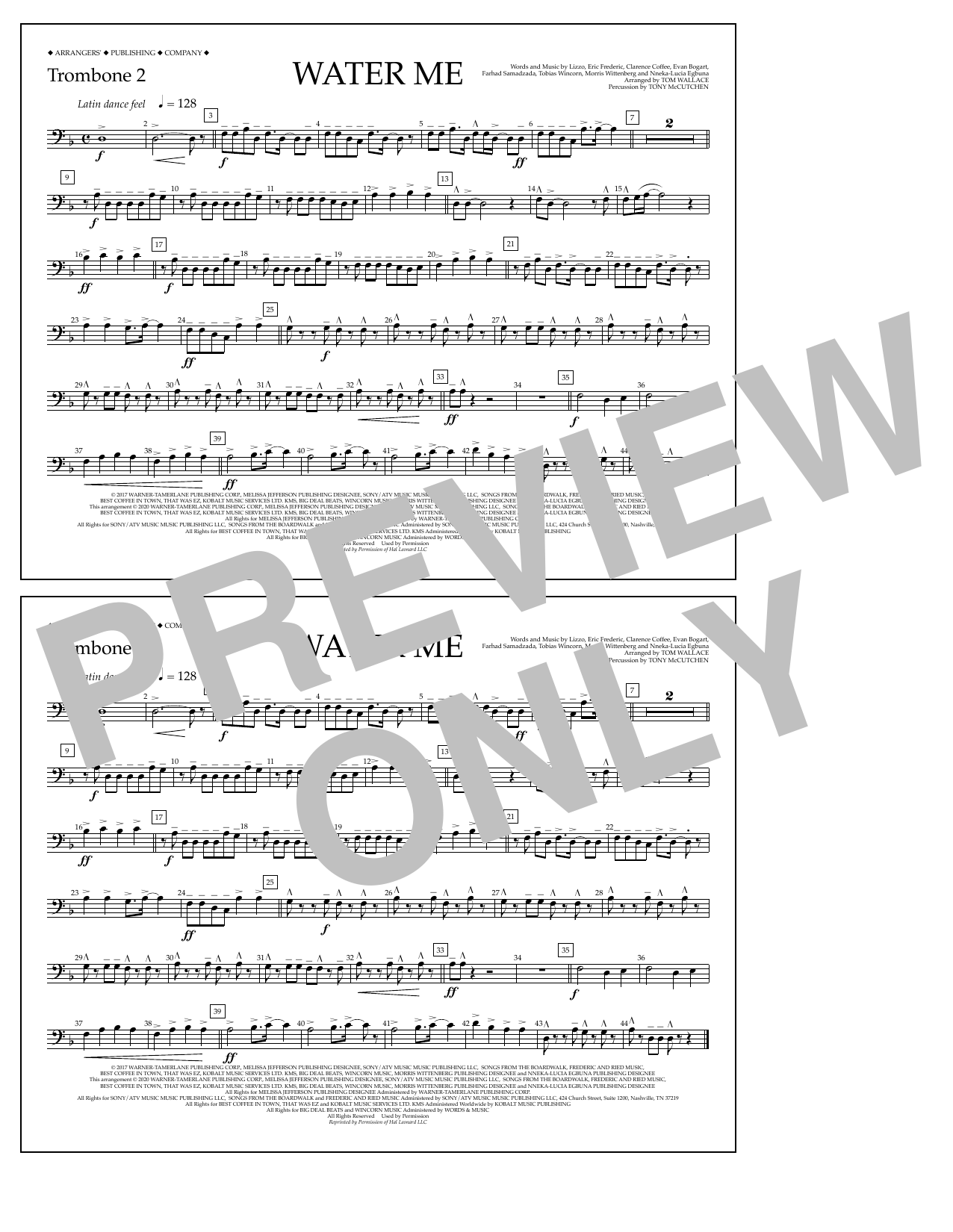 Download Lizzo Water Me (arr. Tom Wallace) - Trombone 2 Sheet Music and learn how to play Marching Band PDF digital score in minutes
