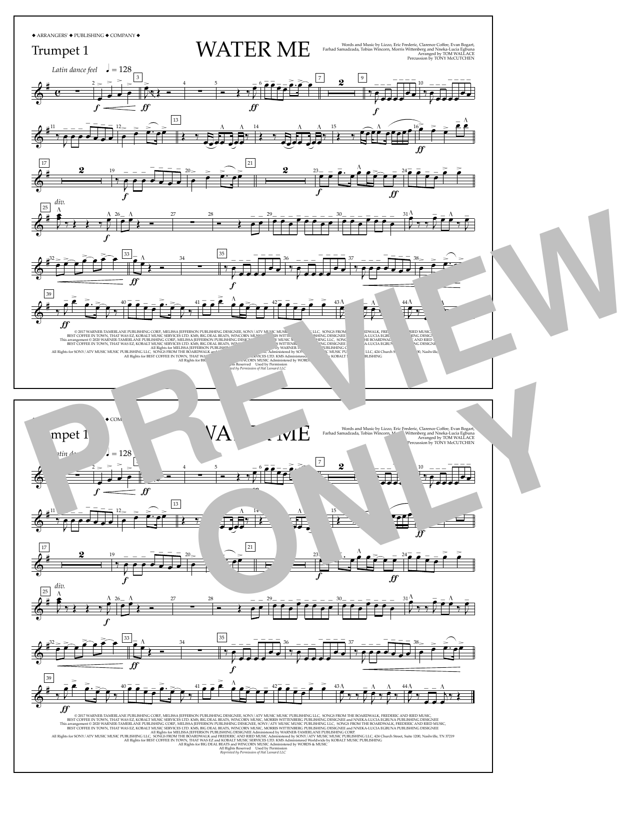 Download Lizzo Water Me (arr. Tom Wallace) - Trumpet 1 Sheet Music and learn how to play Marching Band PDF digital score in minutes