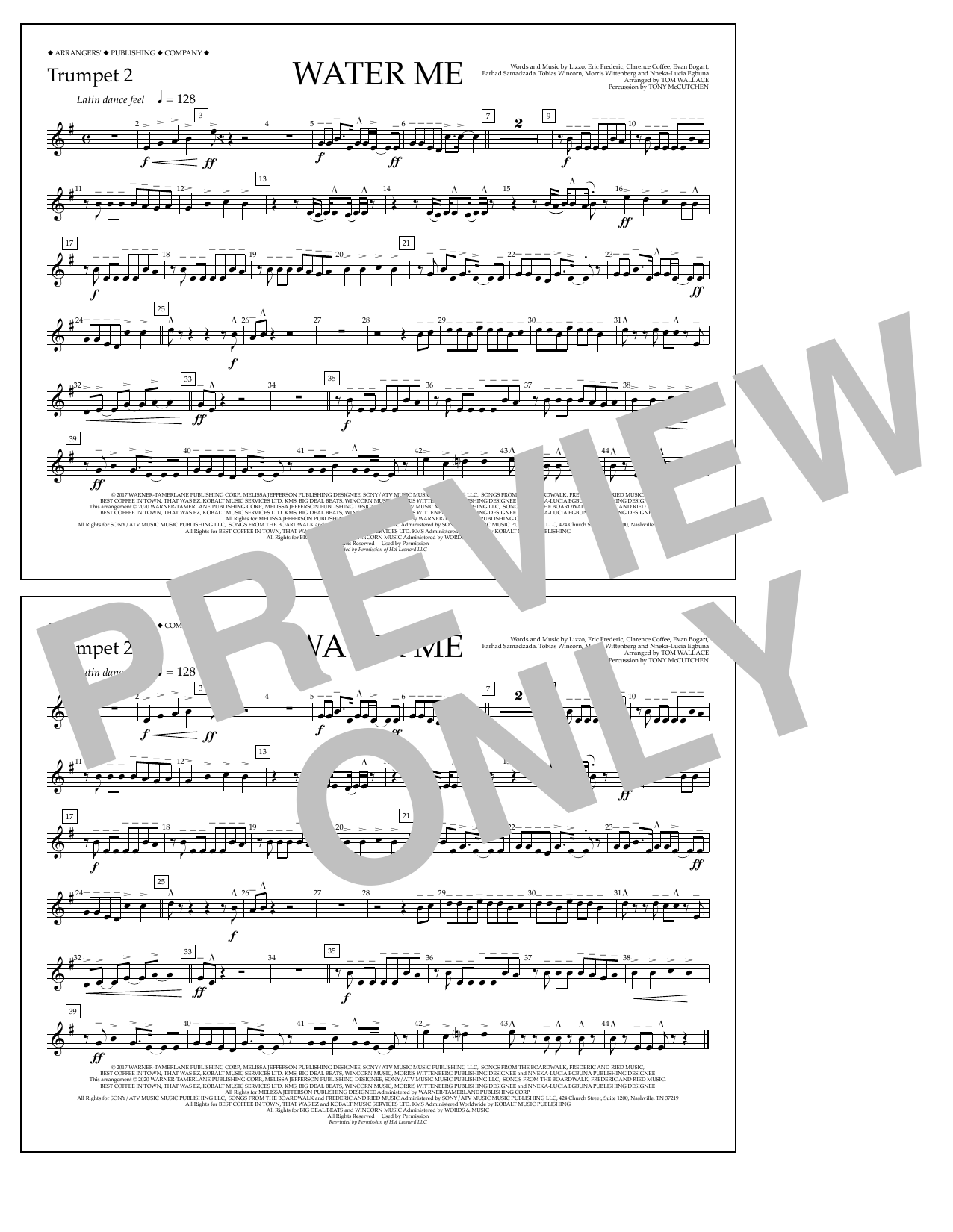 Download Lizzo Water Me (arr. Tom Wallace) - Trumpet 2 Sheet Music and learn how to play Marching Band PDF digital score in minutes