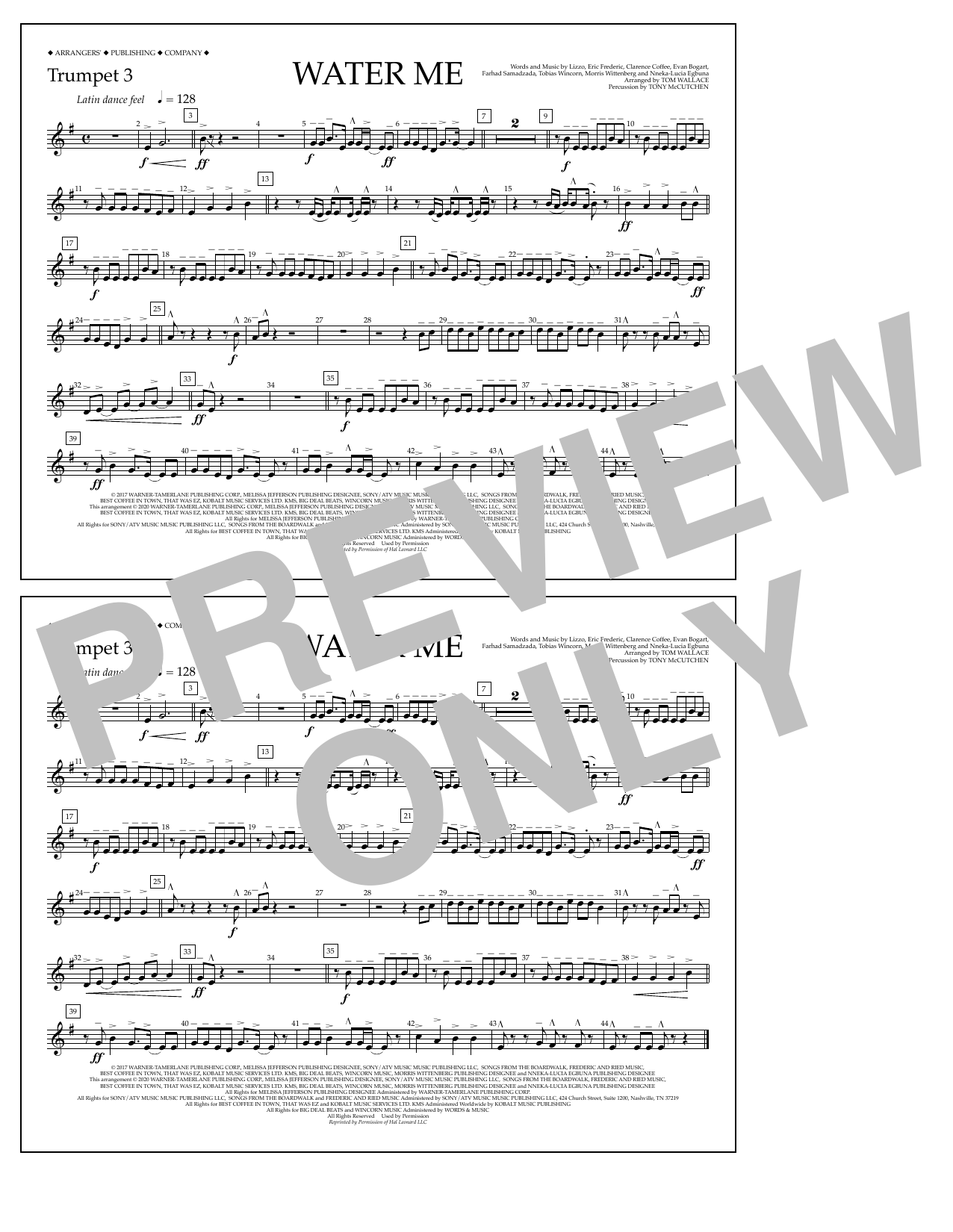 Download Lizzo Water Me (arr. Tom Wallace) - Trumpet 3 Sheet Music and learn how to play Marching Band PDF digital score in minutes