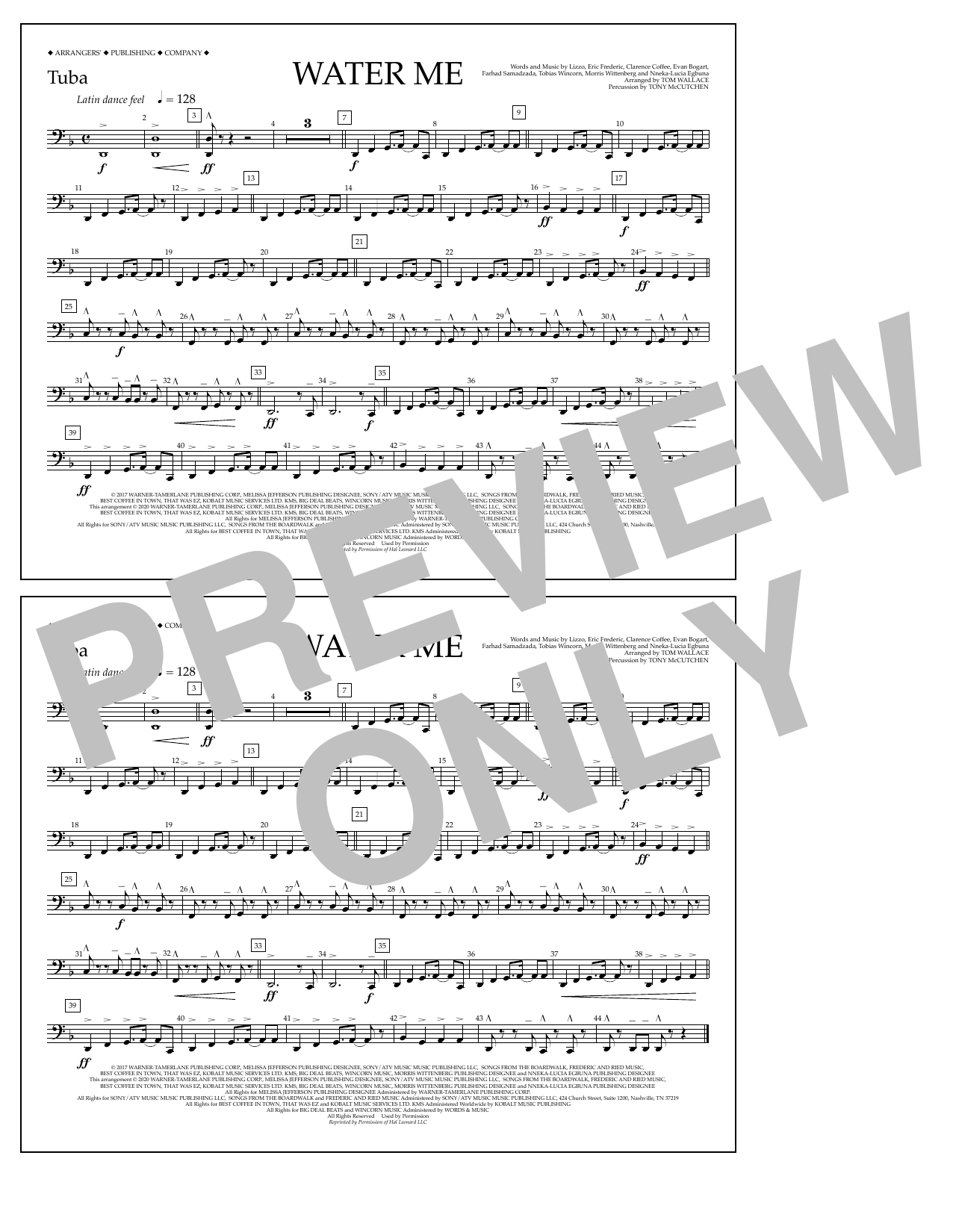 Download Lizzo Water Me (arr. Tom Wallace) - Tuba Sheet Music and learn how to play Marching Band PDF digital score in minutes