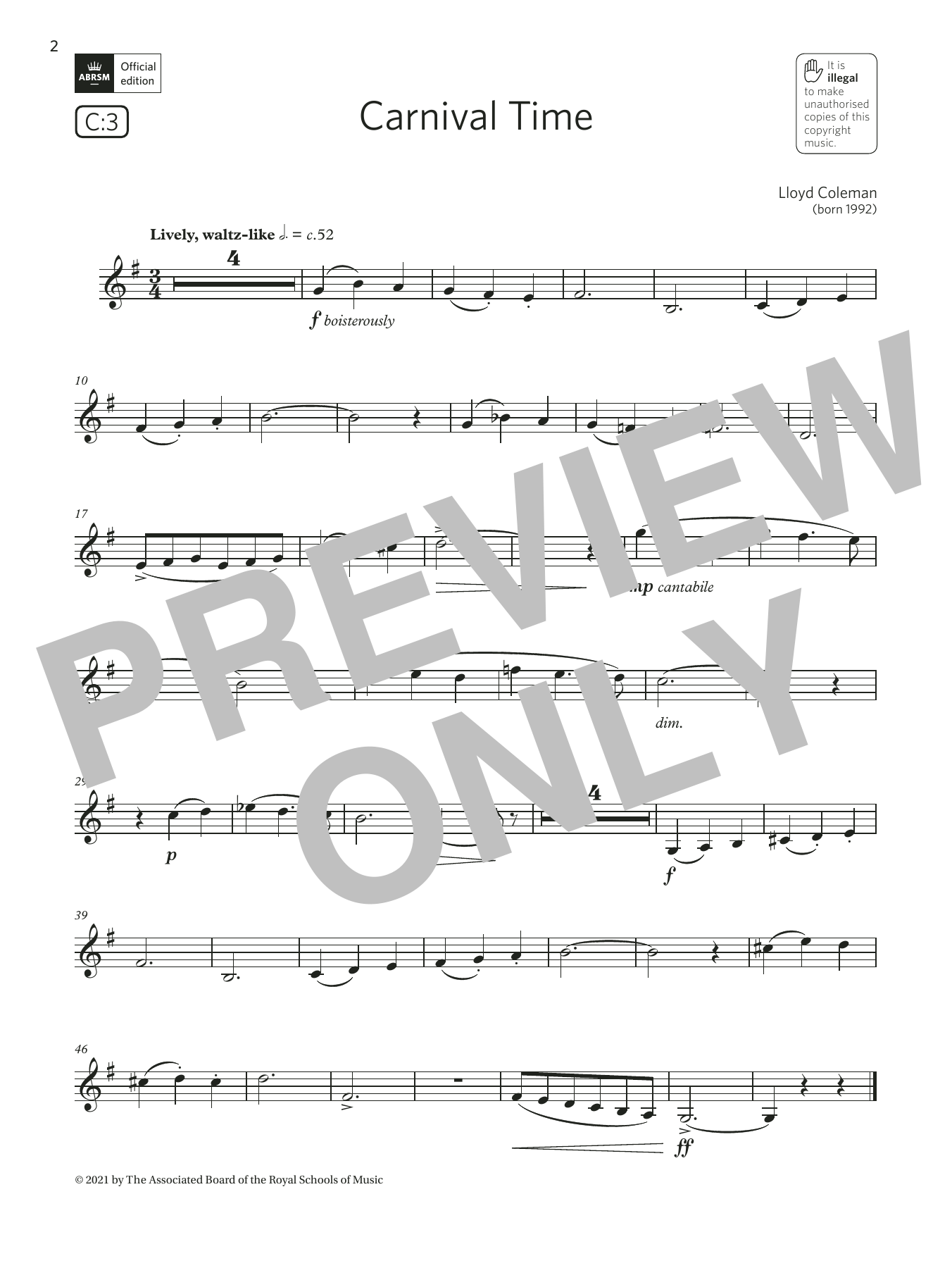 Download Lloyd Coleman Carnival Time (Grade 2 List C3 from the ABRSM Clarinet syllabus from 2022) Sheet Music and learn how to play Clarinet Solo PDF digital score in minutes