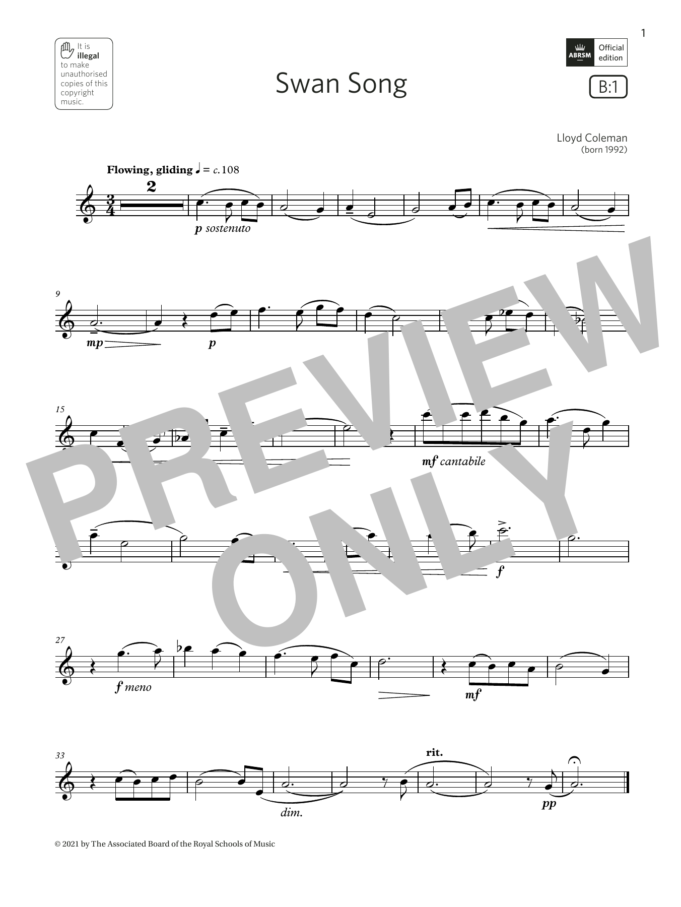 Download Lloyd Coleman Swan Song (Grade 3 List B1 from the ABRSM Saxophone syllabus from 2022) Sheet Music and learn how to play Alto Sax Solo PDF digital score in minutes