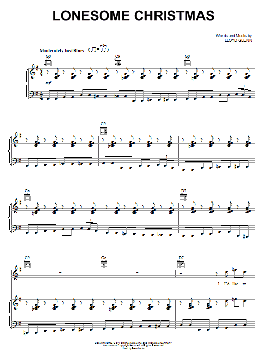 Download Lloyd Glenn Lonesome Christmas Sheet Music and learn how to play Piano, Vocal & Guitar (Right-Hand Melody) PDF digital score in minutes