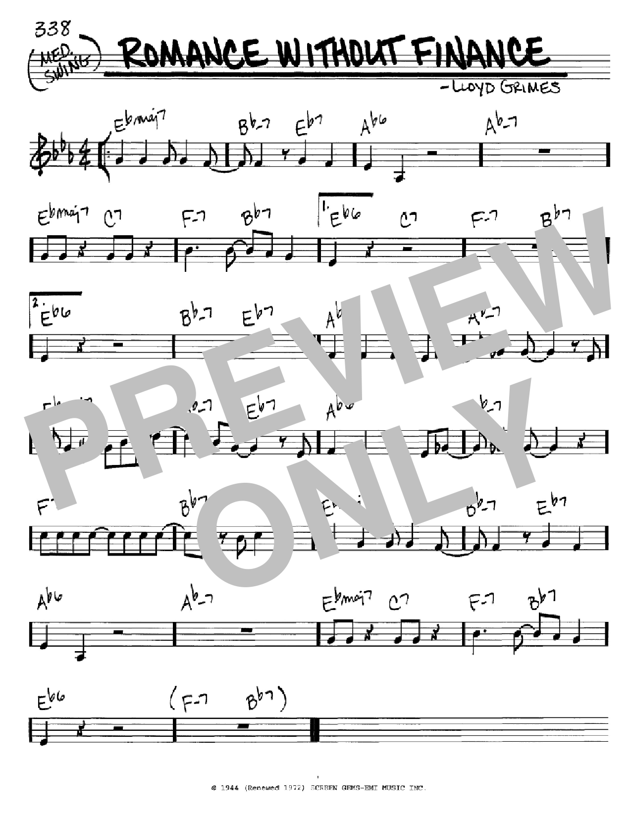 Download Lloyd Grimes Romance Without Finance Sheet Music and learn how to play Real Book - Melody & Chords - C Instruments PDF digital score in minutes