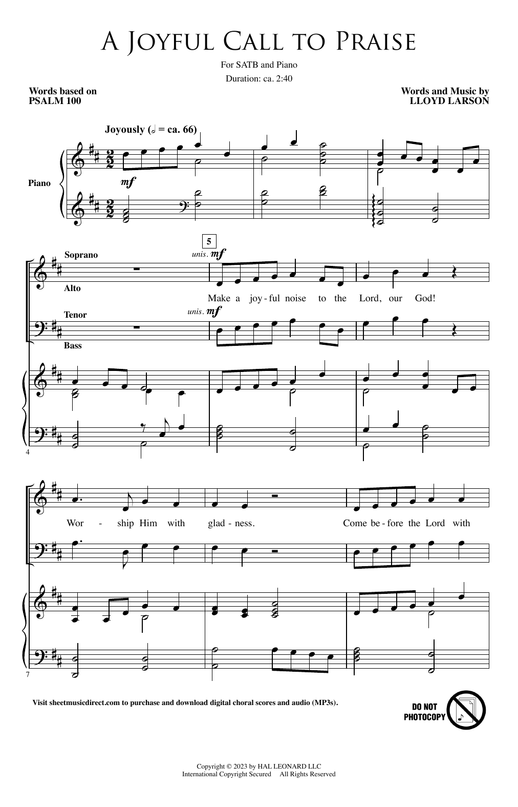 Download Lloyd Larson A Joyful Call To Praise Sheet Music and learn how to play SATB Choir PDF digital score in minutes