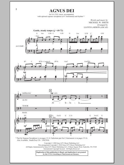 Download Lloyd Larson Agnus Dei Sheet Music and learn how to play SATB Choir PDF digital score in minutes