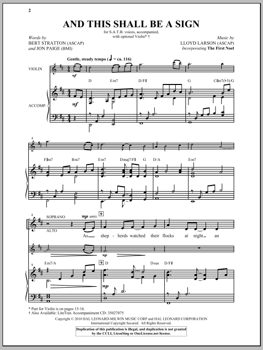 Download Lloyd Larson And This Shall Be A Sign Sheet Music and learn how to play SATB Choir PDF digital score in minutes