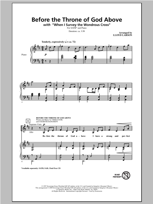 Download Lloyd Larson Before The Throne Of God Above Sheet Music and learn how to play SAB PDF digital score in minutes