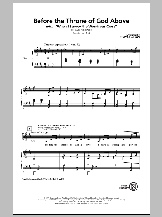 Download Lloyd Larson Before The Throne Of God Above Sheet Music and learn how to play SATB PDF digital score in minutes