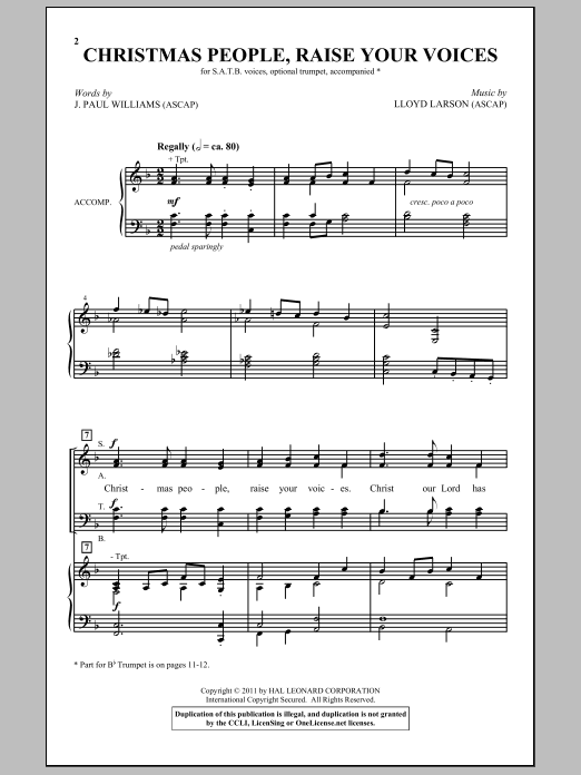 Download Lloyd Larson Christmas People, Raise Your Voices Sheet Music and learn how to play SATB PDF digital score in minutes