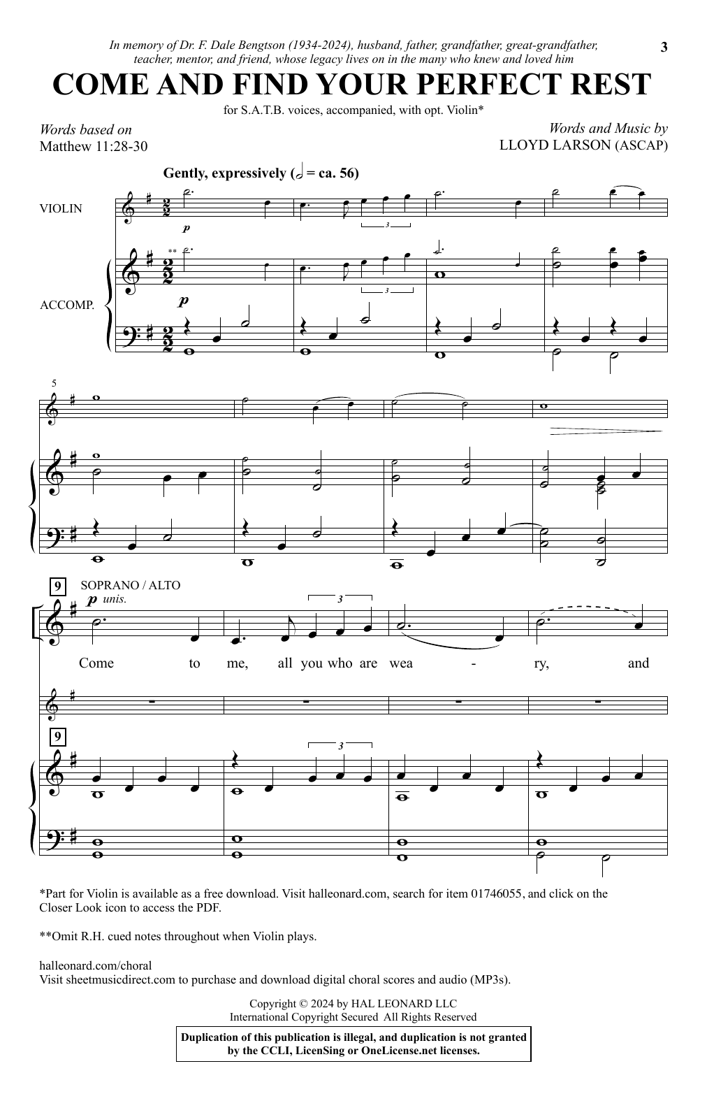 Download Lloyd Larson Come And Find Your Perfect Rest Sheet Music and learn how to play SATB Choir PDF digital score in minutes