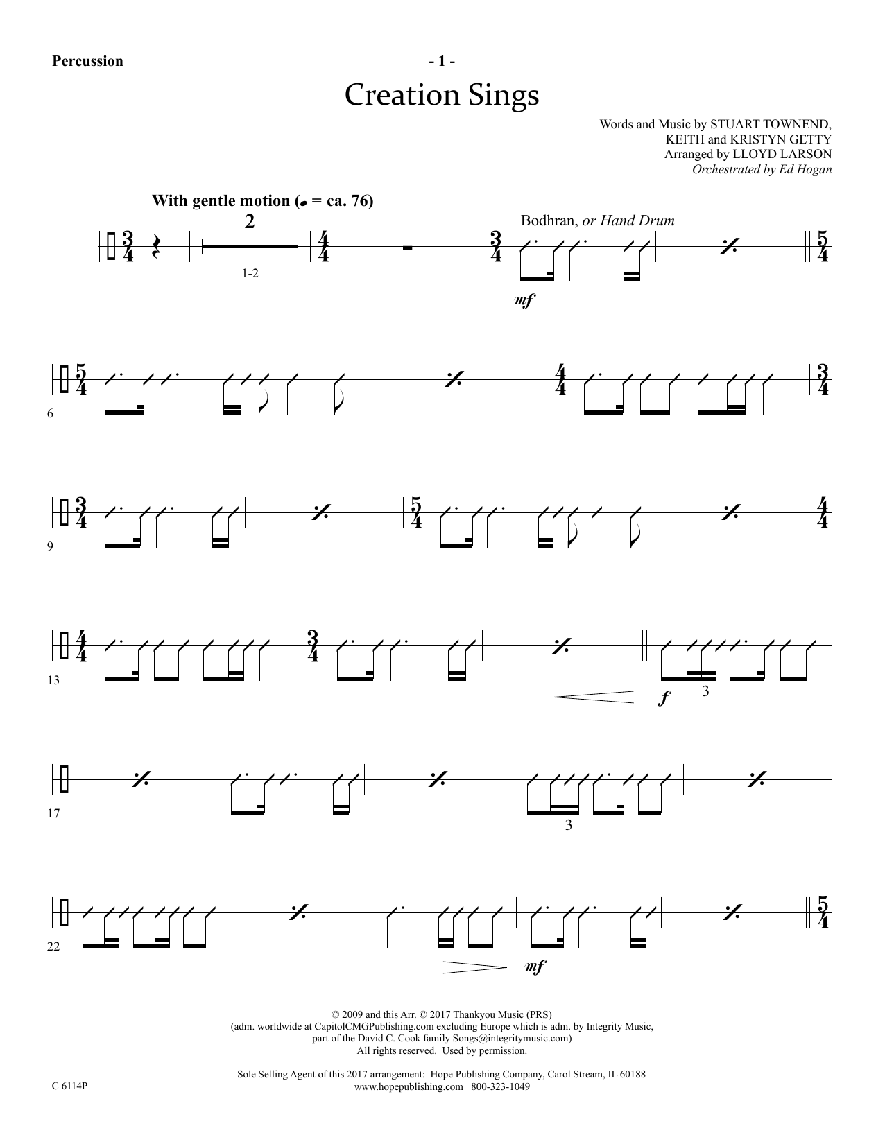 Download Lloyd Larson Creation Sings - Percussion Sheet Music and learn how to play Choir Instrumental Pak PDF digital score in minutes