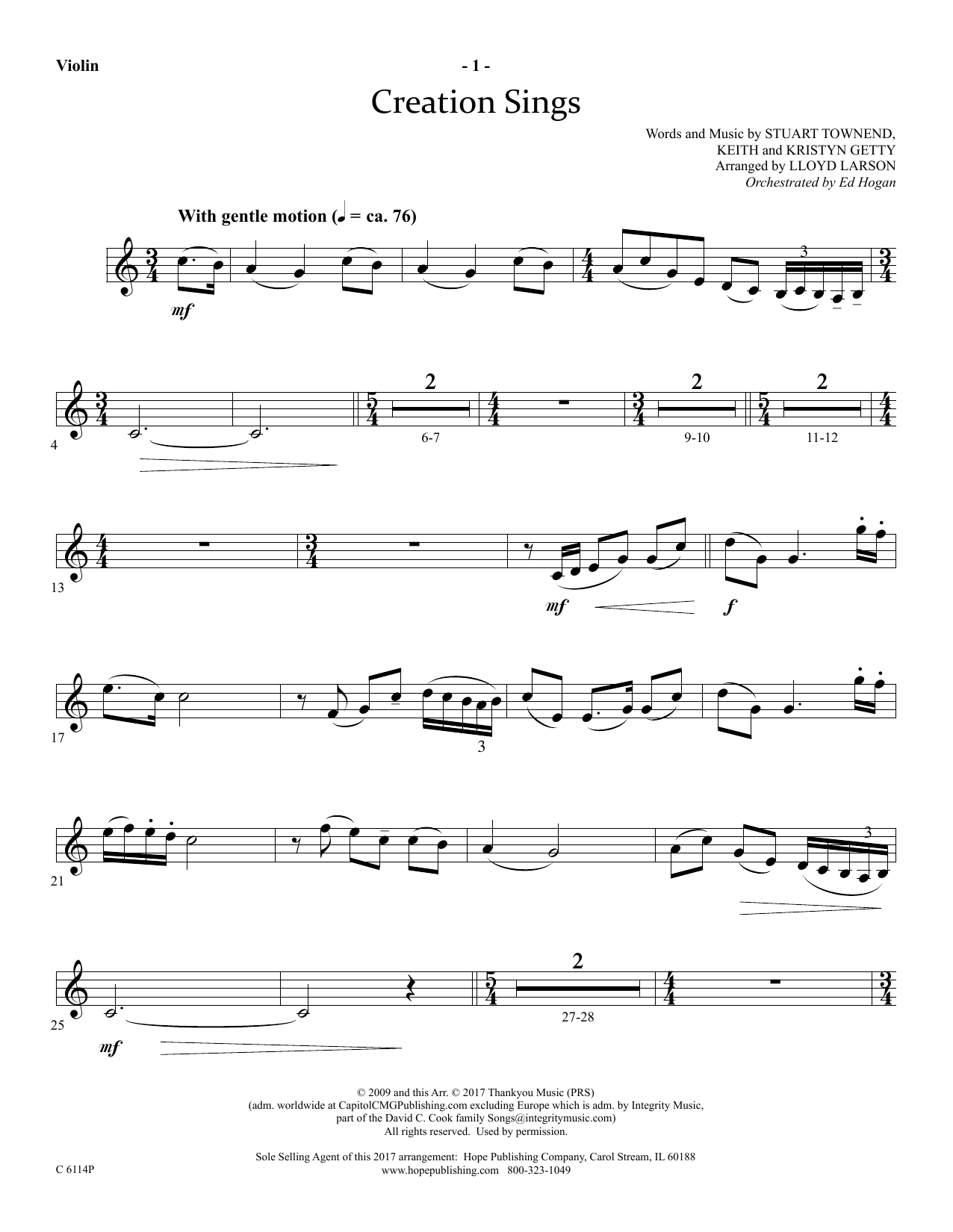 Download Lloyd Larson Creation Sings - Violin Sheet Music and learn how to play Choir Instrumental Pak PDF digital score in minutes