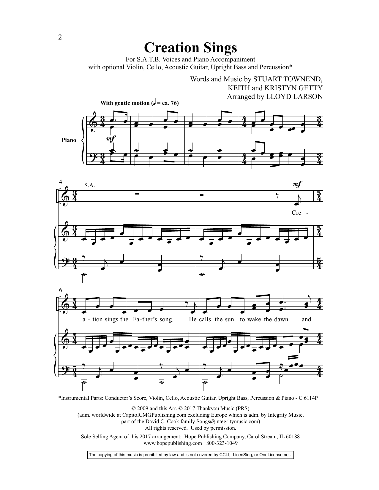 Download Lloyd Larson Creation Sings Sheet Music and learn how to play SATB Choir PDF digital score in minutes