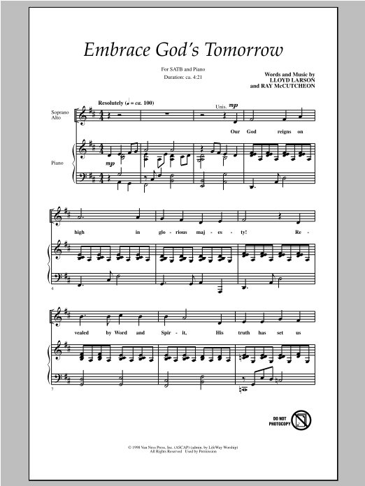 Download Lloyd Larson Embrace God's Tomorrow Sheet Music and learn how to play SATB PDF digital score in minutes