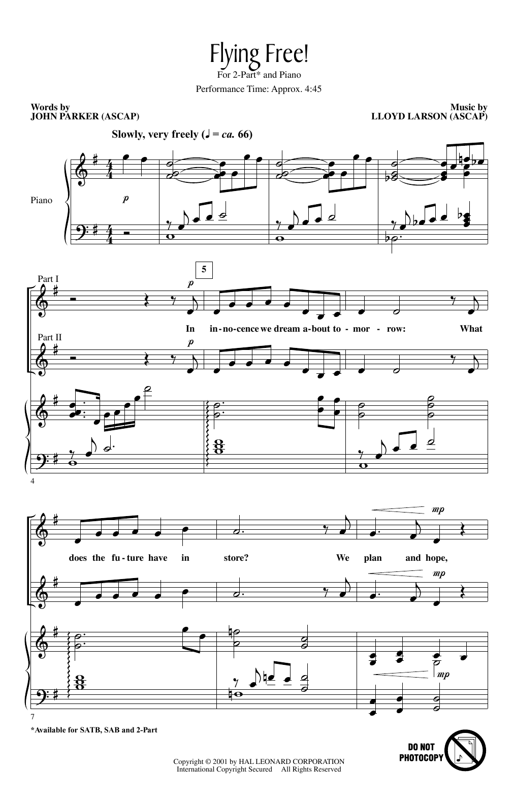 Download Lloyd Larson Flying Free! Sheet Music and learn how to play SAB PDF digital score in minutes