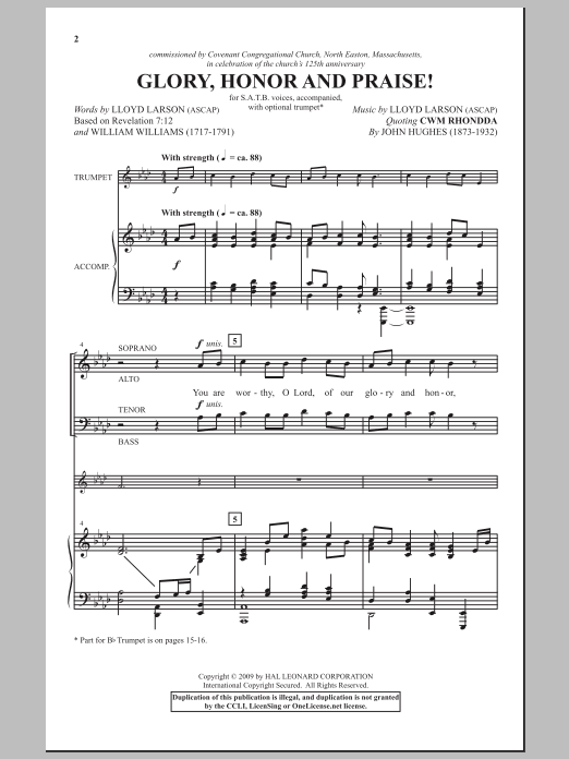 Download Lloyd Larson Glory, Honor And Praise Sheet Music and learn how to play SATB Choir PDF digital score in minutes