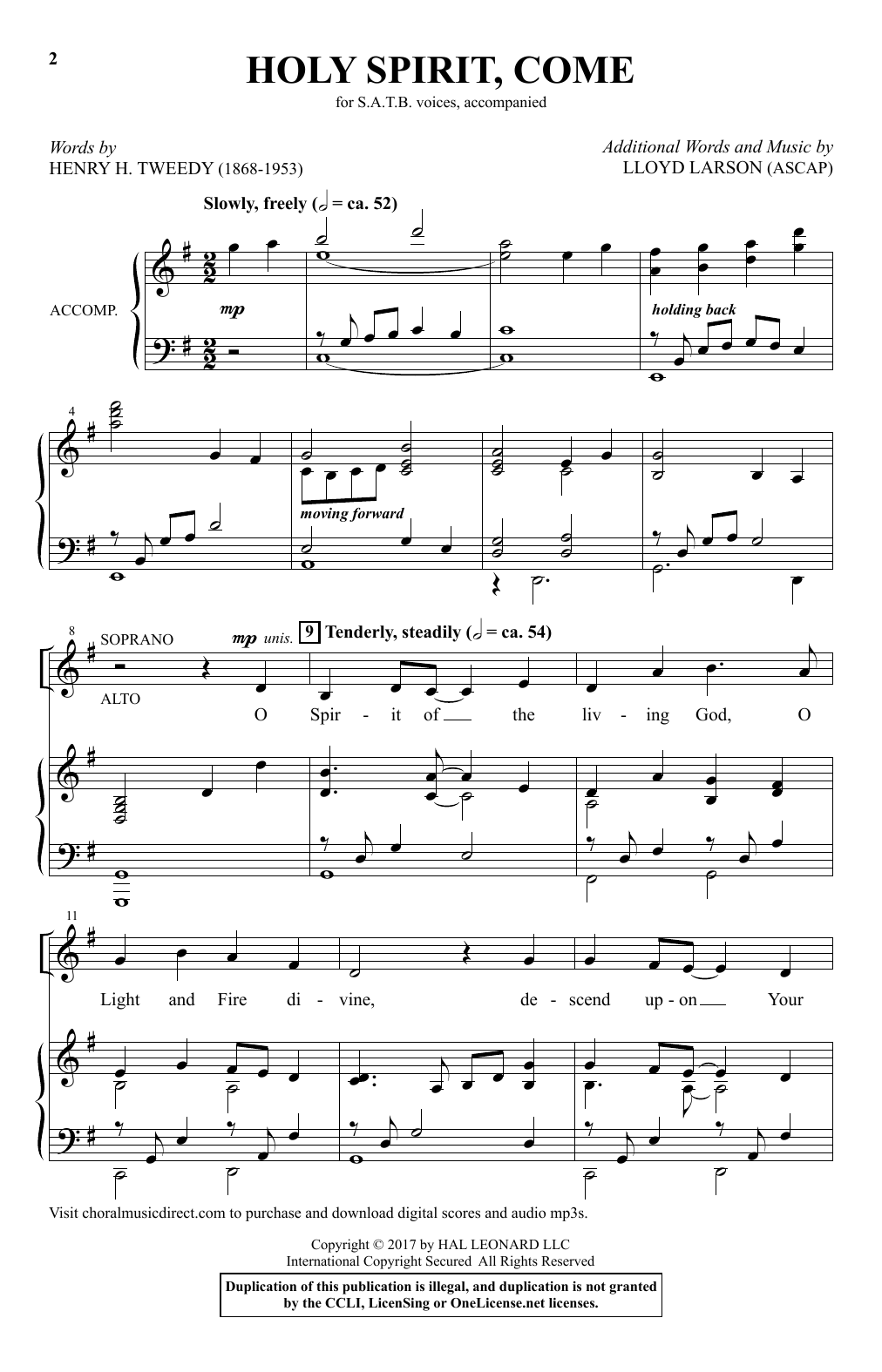 Download Lloyd Larson Holy Spirit, Come Sheet Music and learn how to play SATB PDF digital score in minutes