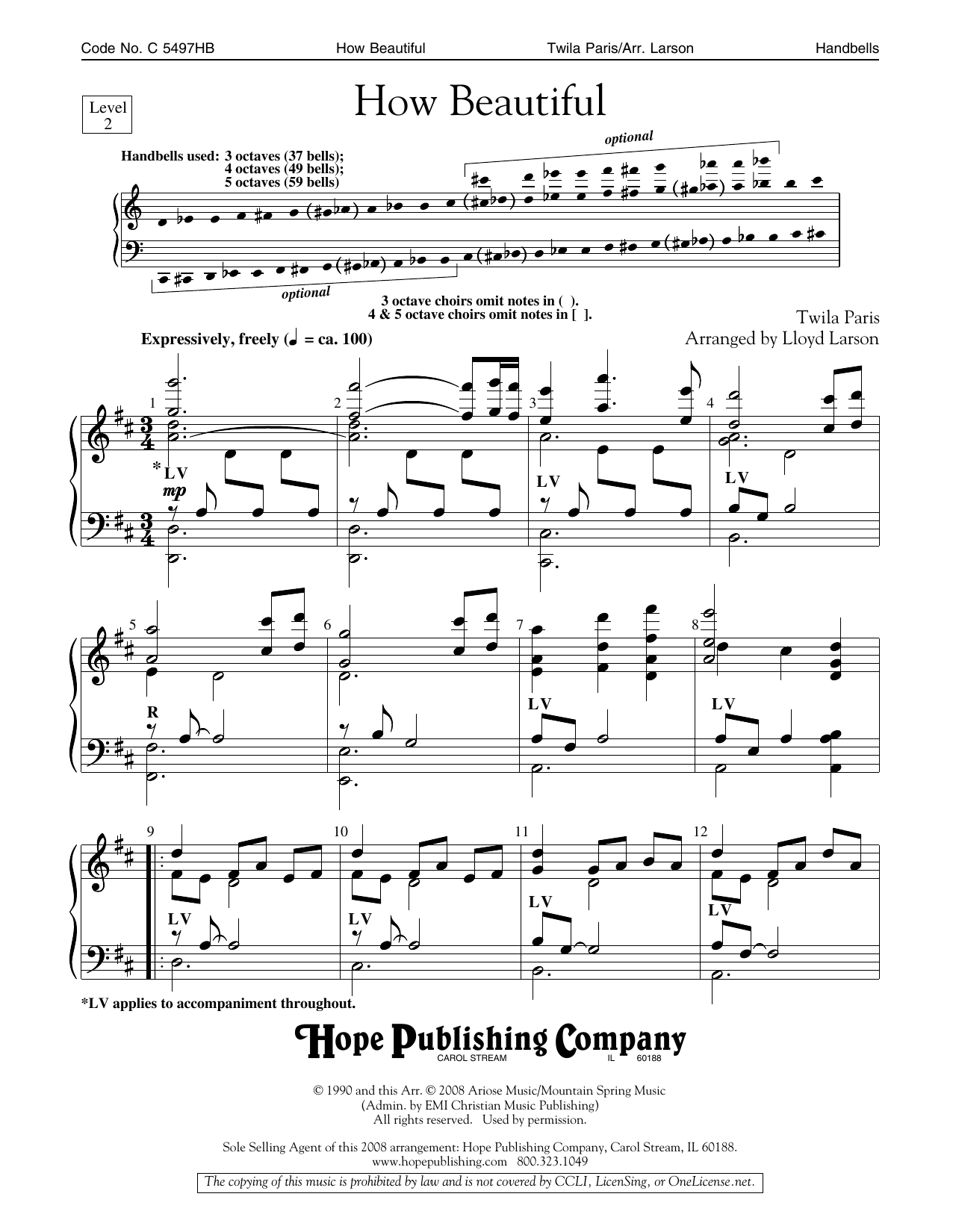 Download Lloyd Larson How Beautiful - Handbells Sheet Music and learn how to play Choir Instrumental Pak PDF digital score in minutes