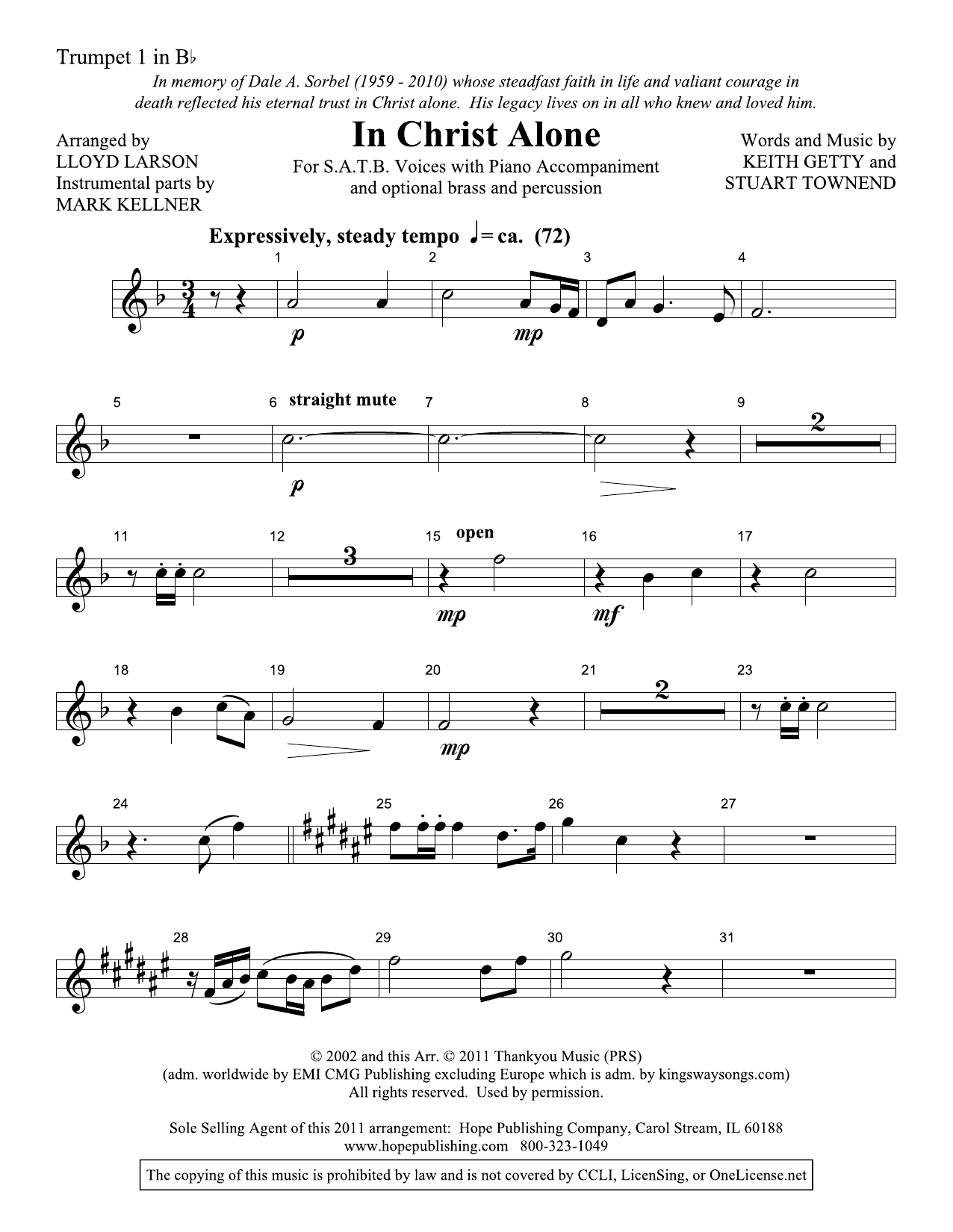 Download Lloyd Larson In Christ Alone - Bb Trumpet 1 Sheet Music and learn how to play Choir Instrumental Pak PDF digital score in minutes