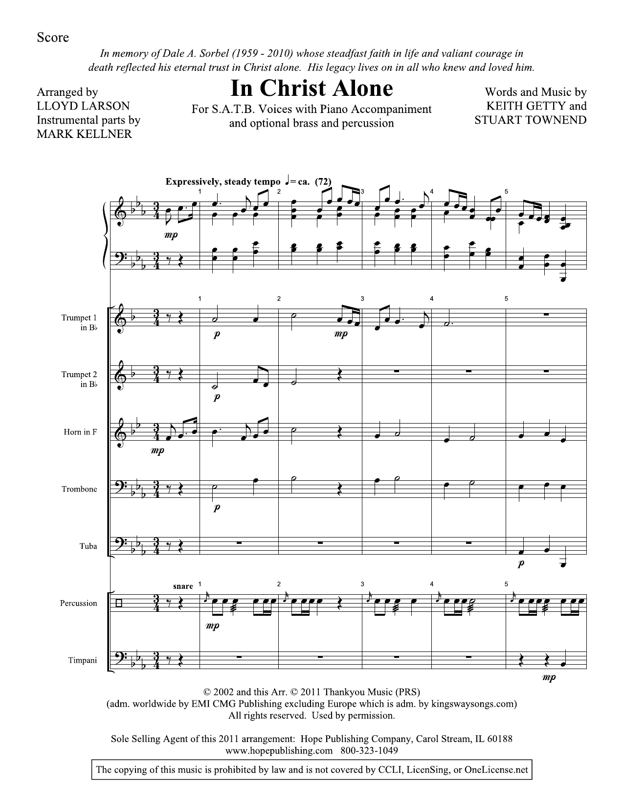 Download Lloyd Larson In Christ Alone - Full Score Sheet Music and learn how to play Choir Instrumental Pak PDF digital score in minutes