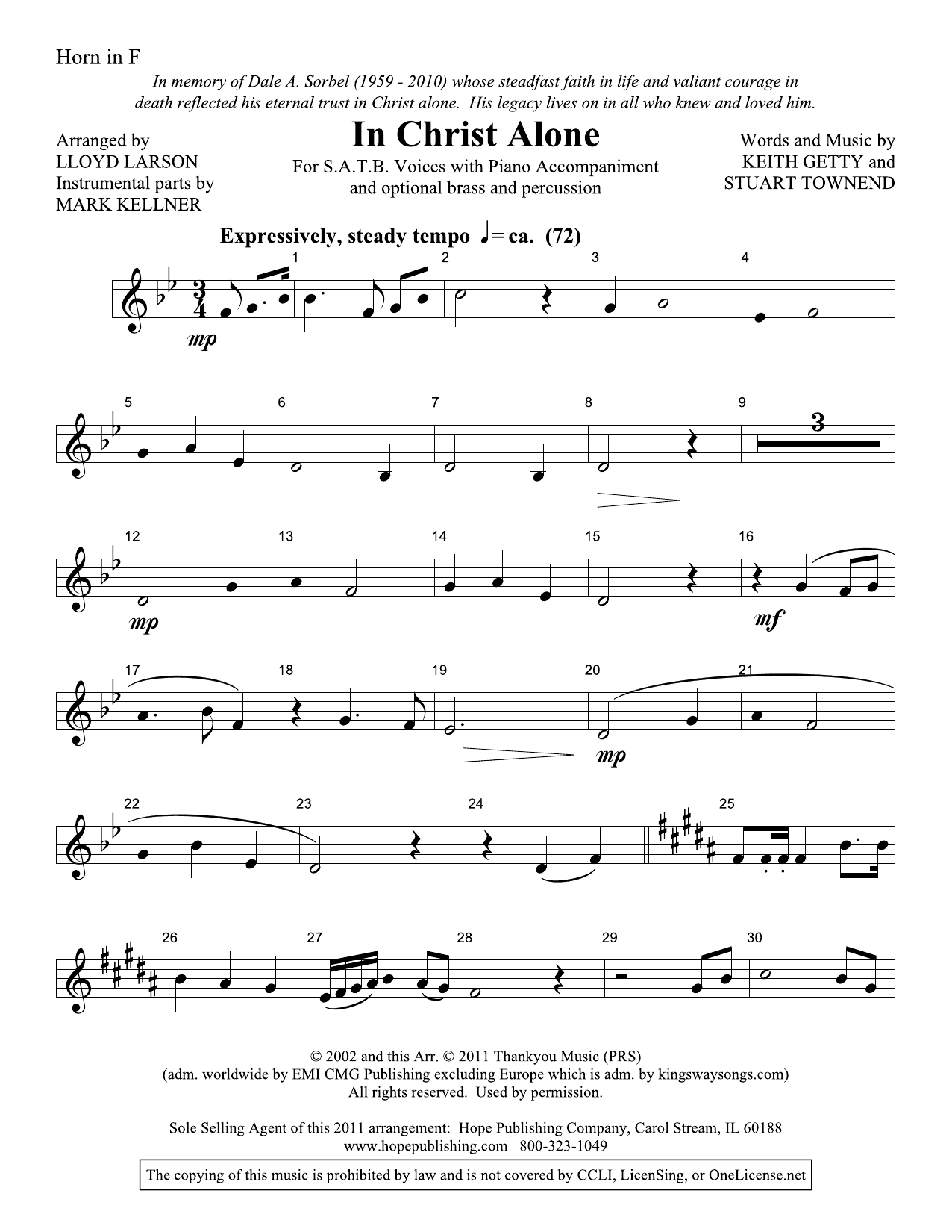 Download Lloyd Larson In Christ Alone - Horn Sheet Music and learn how to play Choir Instrumental Pak PDF digital score in minutes