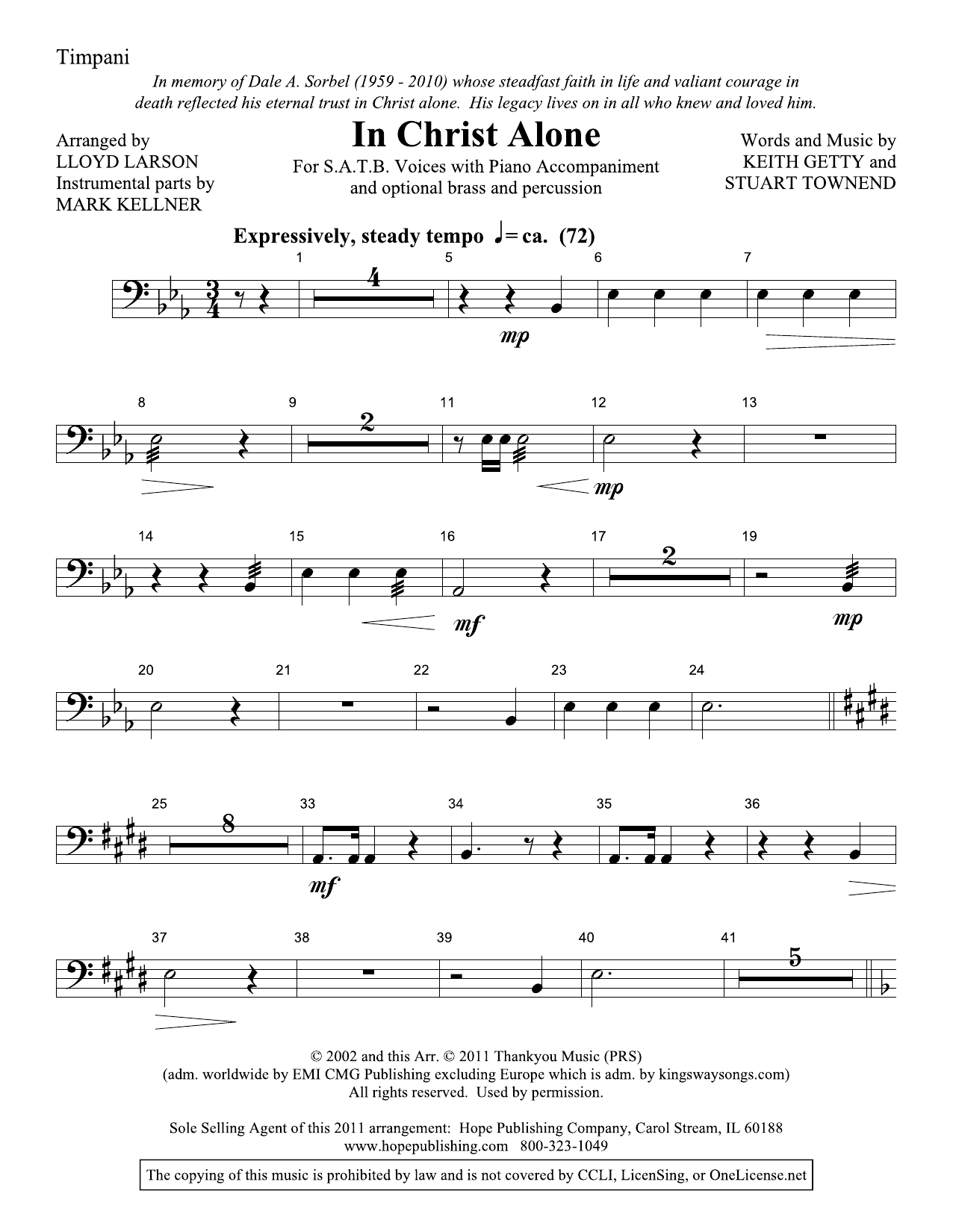 Download Lloyd Larson In Christ Alone - Timpani Sheet Music and learn how to play Choir Instrumental Pak PDF digital score in minutes