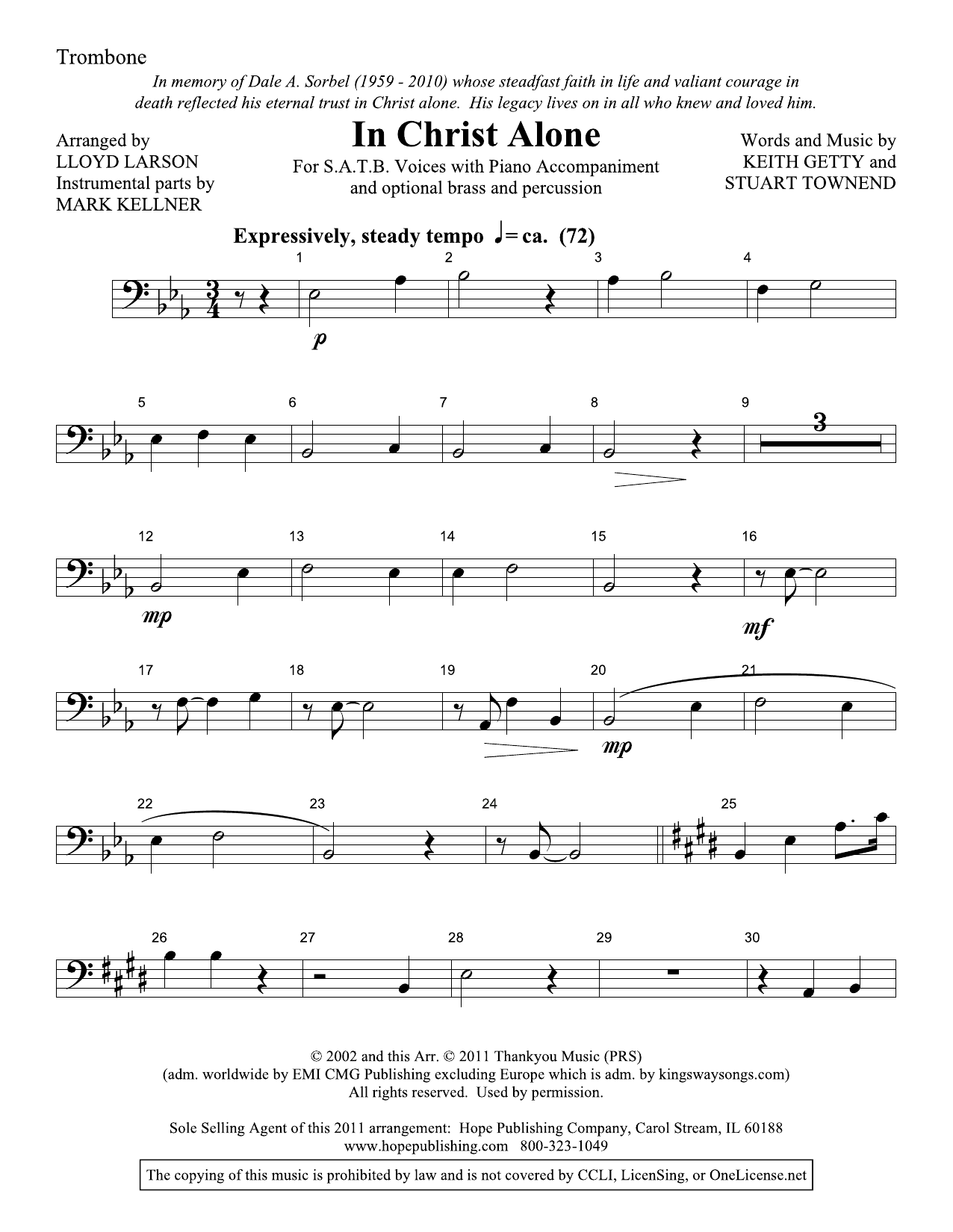 Download Lloyd Larson In Christ Alone - Trombone Sheet Music and learn how to play Choir Instrumental Pak PDF digital score in minutes