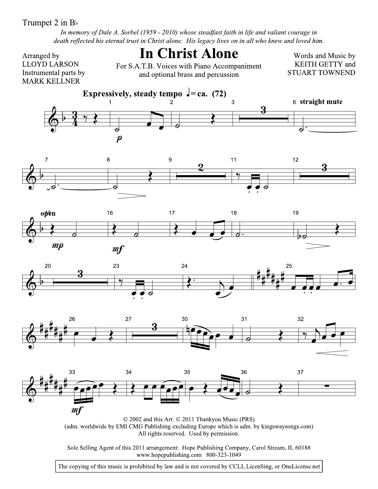 Download Lloyd Larson In Christ Alone - Trumpet 2 Sheet Music and learn how to play Choir Instrumental Pak PDF digital score in minutes