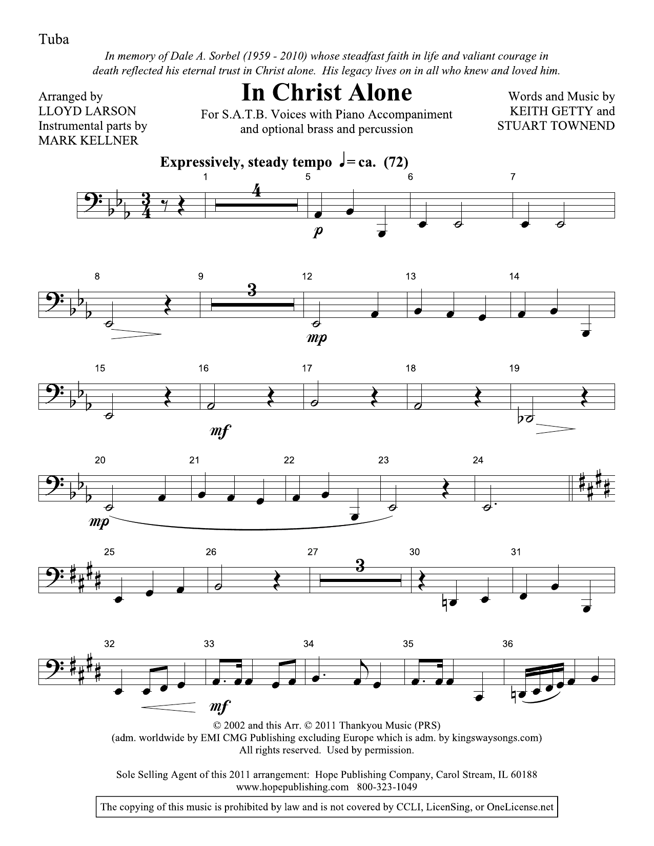Download Lloyd Larson In Christ Alone - Tuba Sheet Music and learn how to play Choir Instrumental Pak PDF digital score in minutes