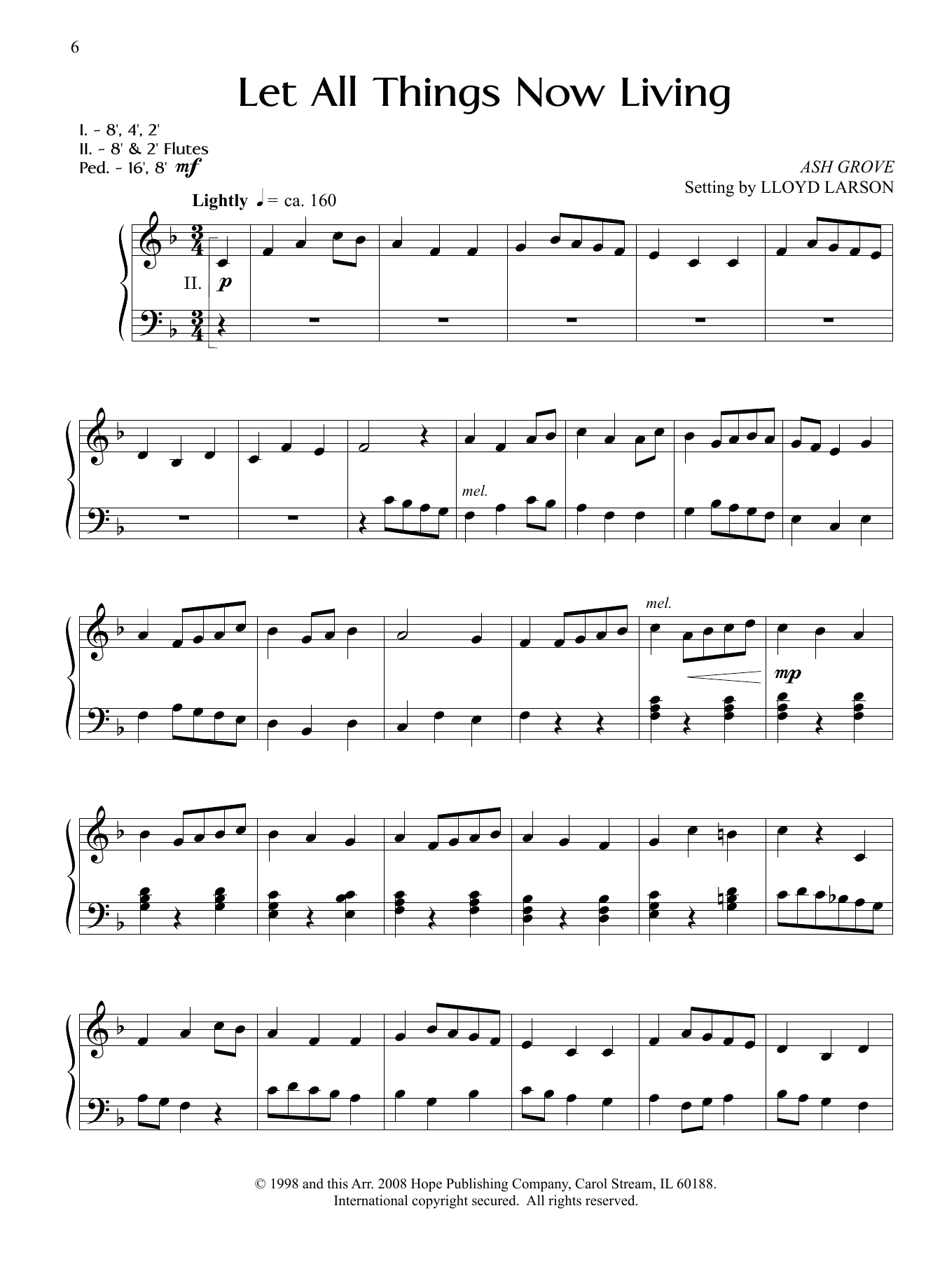 Download Lloyd Larson Let All Things Now Living Sheet Music and learn how to play Organ PDF digital score in minutes