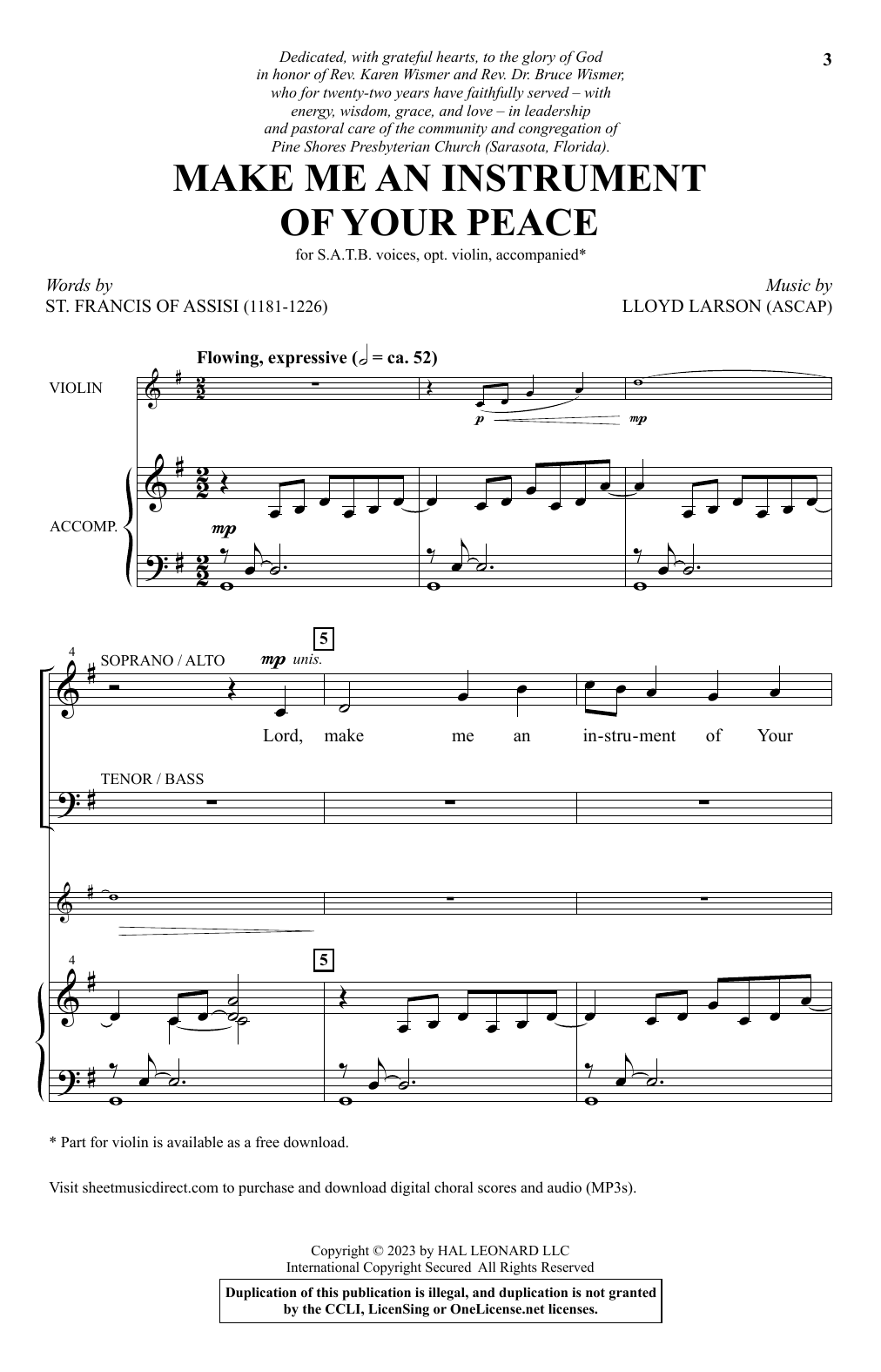 Download Lloyd Larson Make Me An Instrument Of Your Peace Sheet Music and learn how to play SATB Choir PDF digital score in minutes
