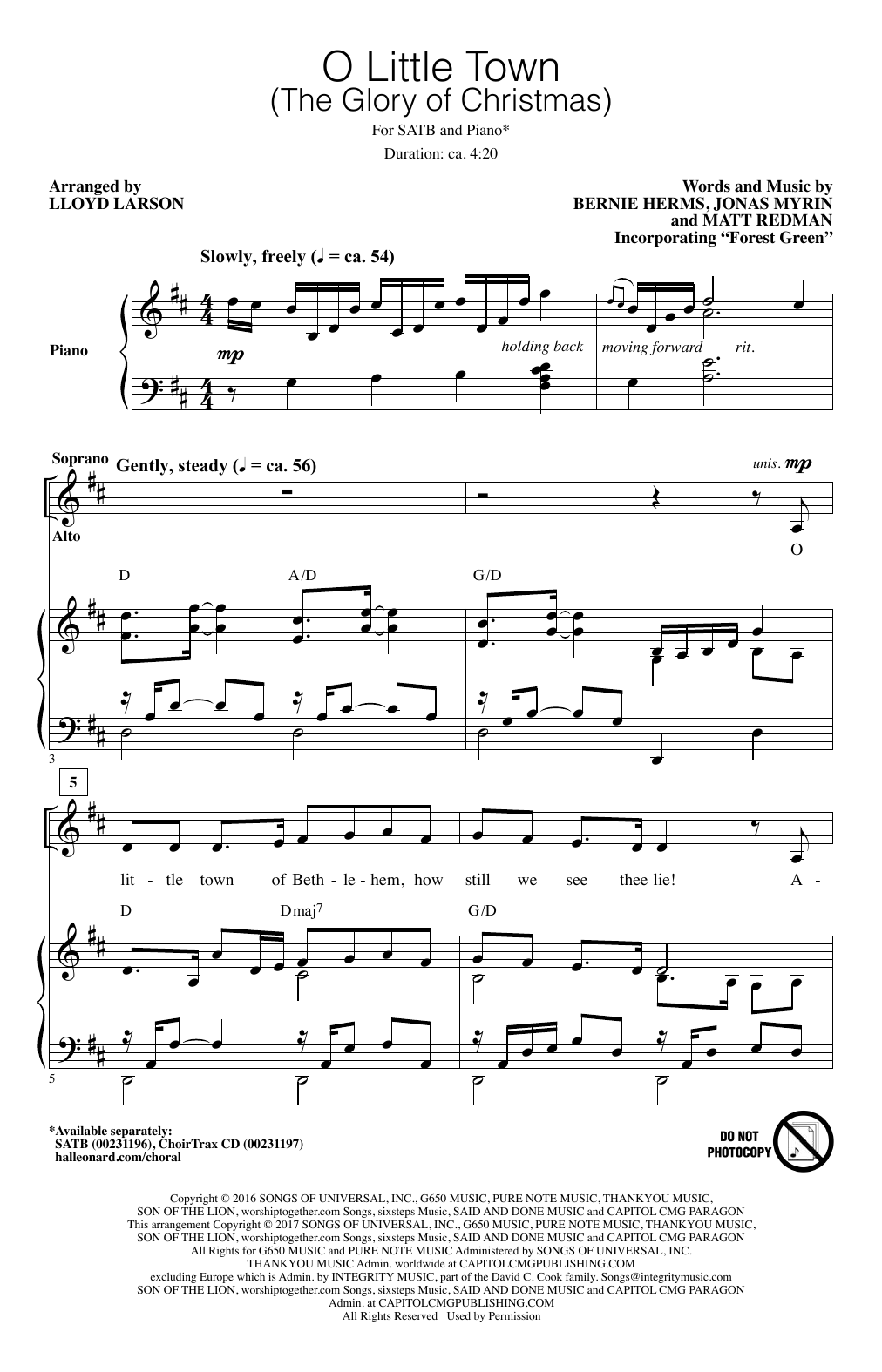 Download Lloyd Larson O Little Town (The Glory Of Christmas) Sheet Music and learn how to play SATB PDF digital score in minutes