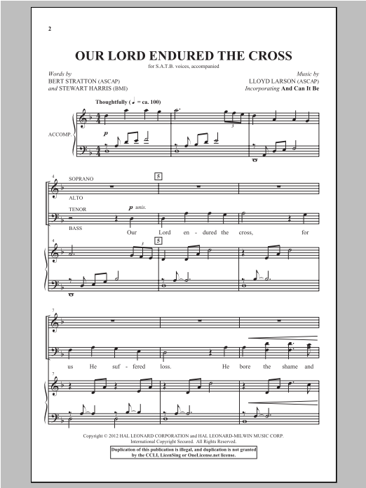 Download Lloyd Larson Our Lord Endured The Cross Sheet Music and learn how to play SATB PDF digital score in minutes