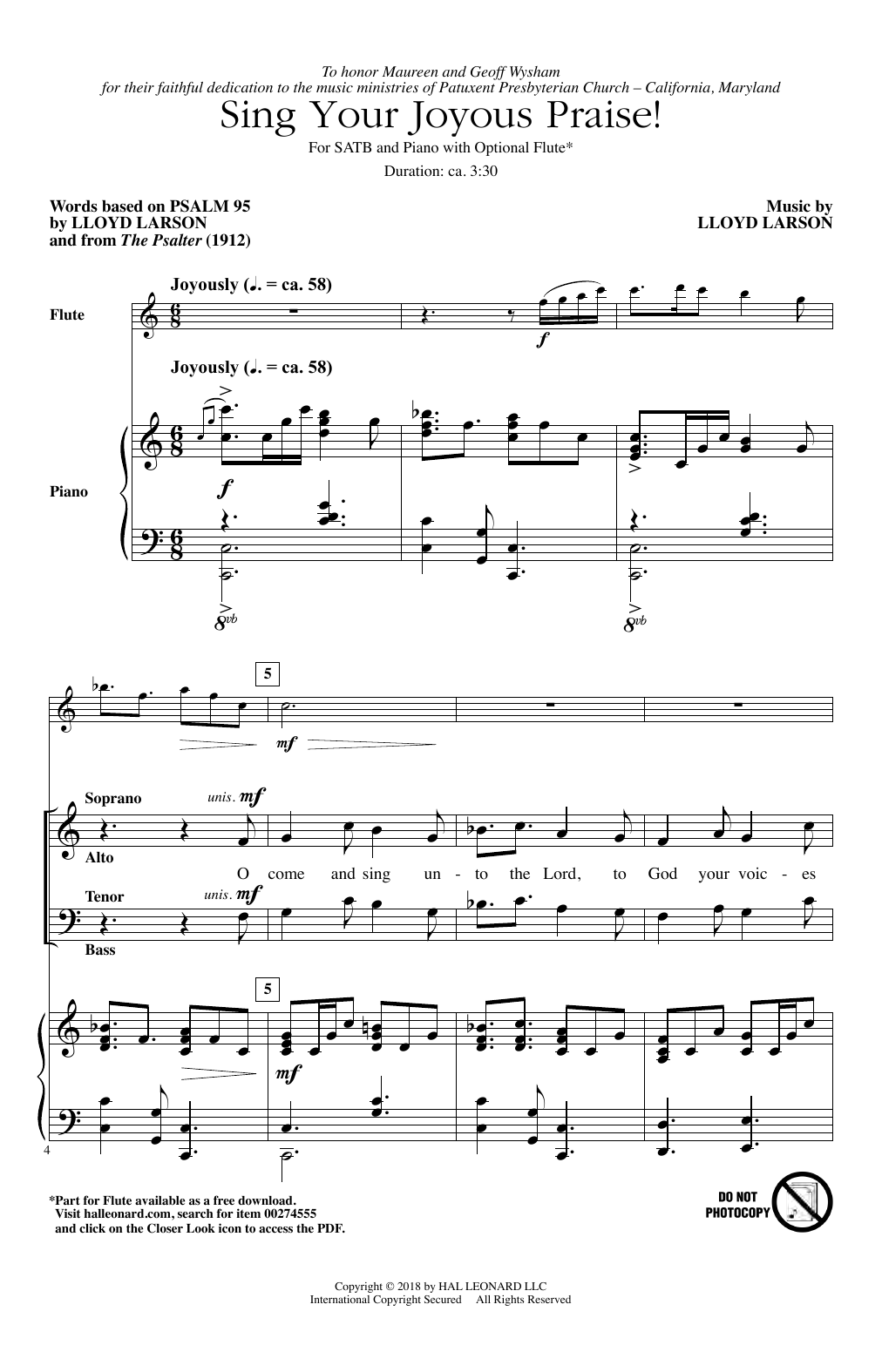 Download Lloyd Larson Sing Your Joyous Praise! Sheet Music and learn how to play SATB Choir PDF digital score in minutes