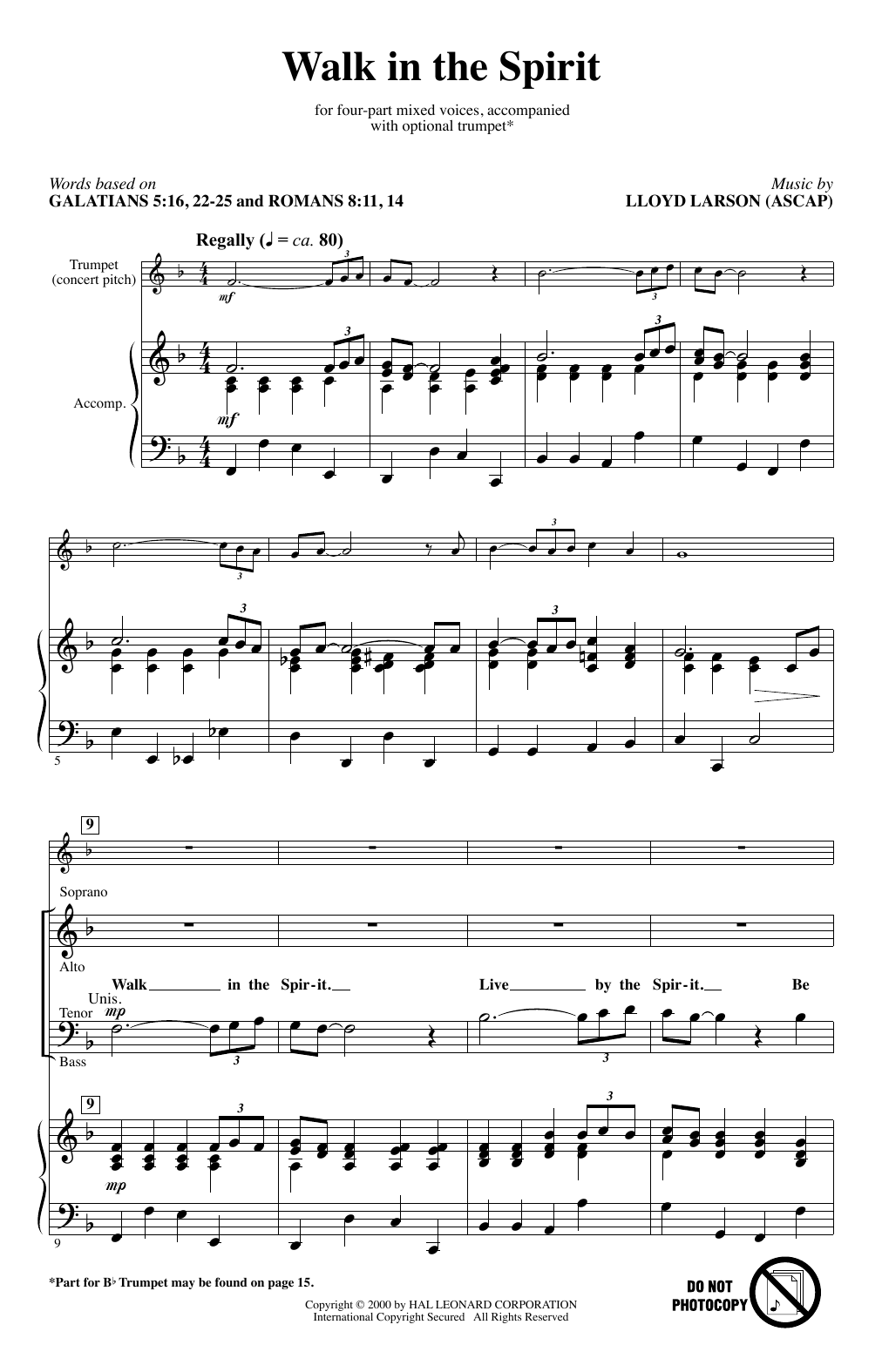 Download Lloyd Larson Walk In The Spirit Sheet Music and learn how to play SATB Choir PDF digital score in minutes