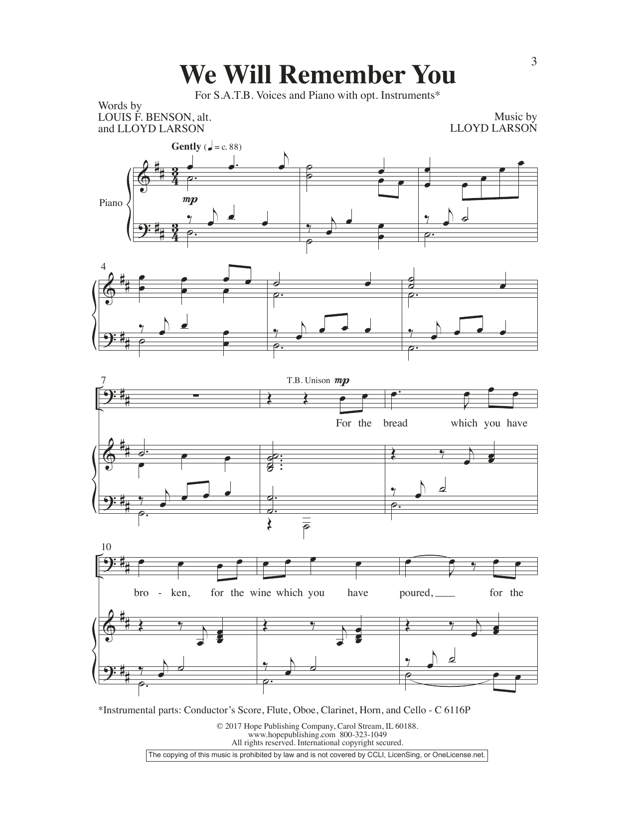Download Lloyd Larson We Will Remember You Sheet Music and learn how to play SATB Choir PDF digital score in minutes