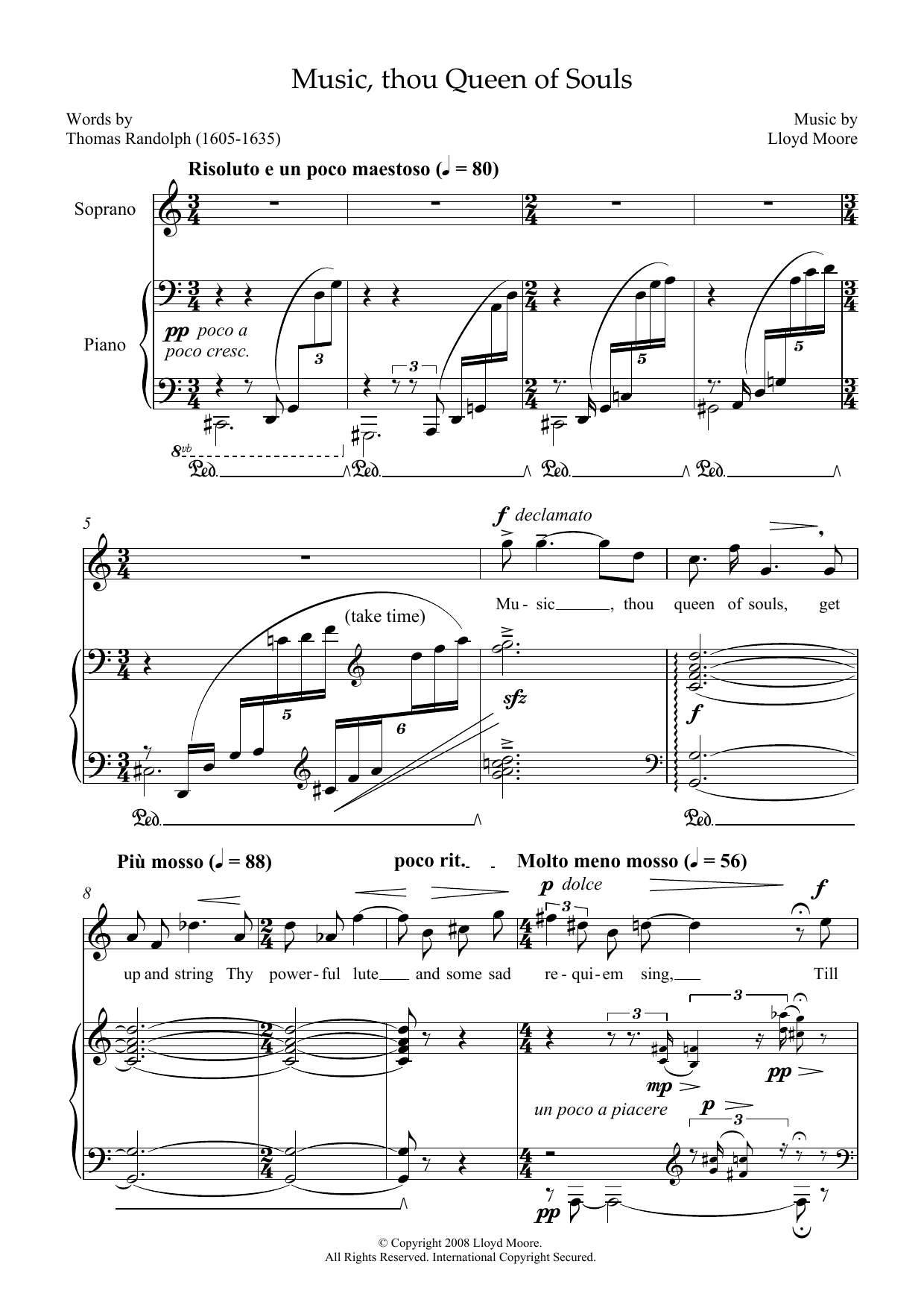 Download Lloyd Moore Music, thou Queen of Souls (for soprano & piano) Sheet Music and learn how to play Piano & Vocal PDF digital score in minutes