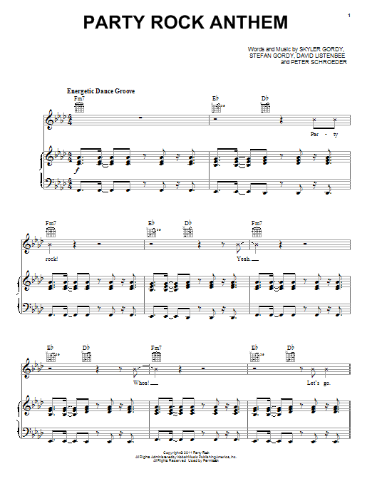 Download LMFAO Party Rock Anthem (feat. Lauren Bennett) Sheet Music and learn how to play Piano, Vocal & Guitar (Right-Hand Melody) PDF digital score in minutes