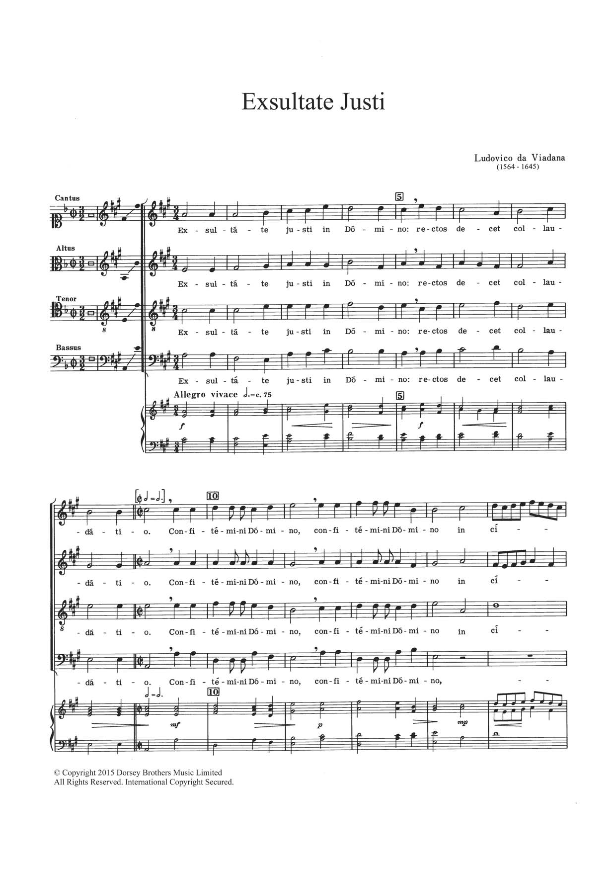 Download Lodovico Grossi da Viadana Exsultate Justi Sheet Music and learn how to play Choir PDF digital score in minutes