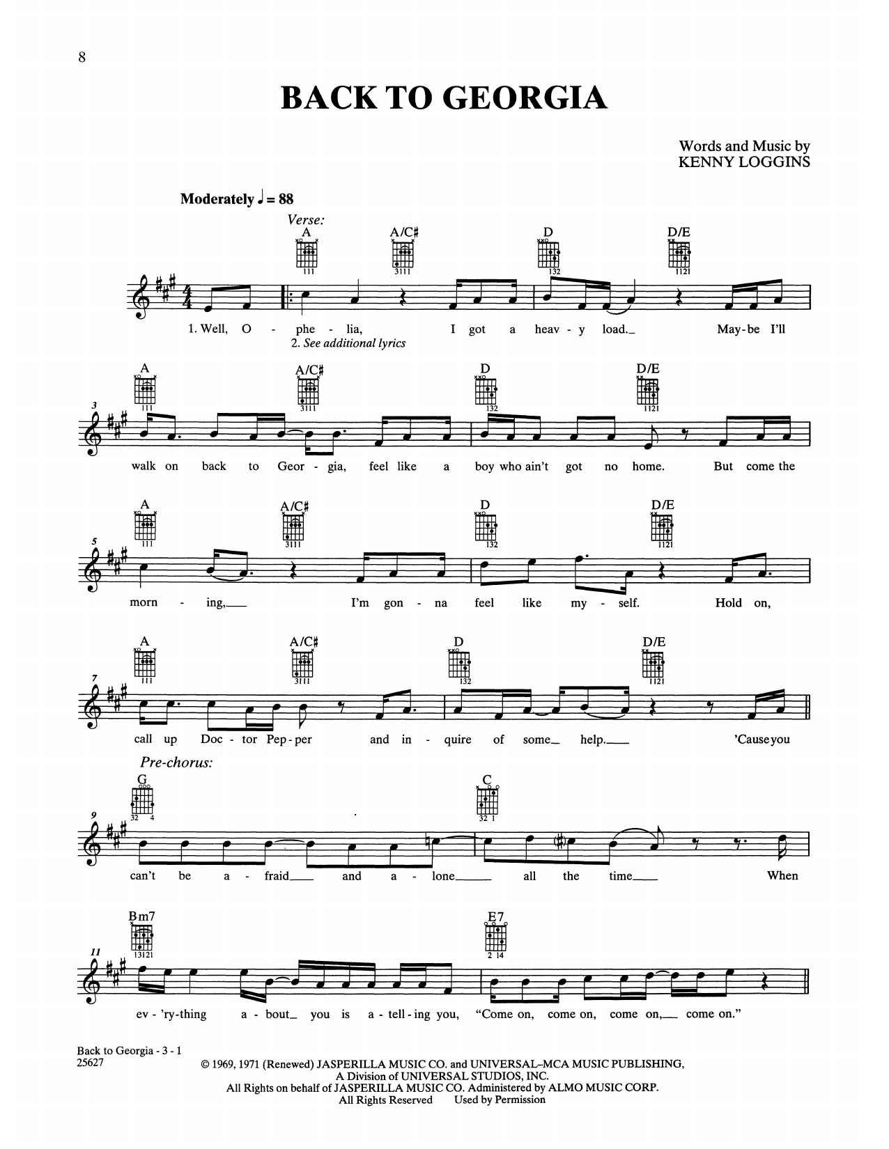 Download Loggins & Messina Back To Georgia Sheet Music and learn how to play Easy Guitar PDF digital score in minutes