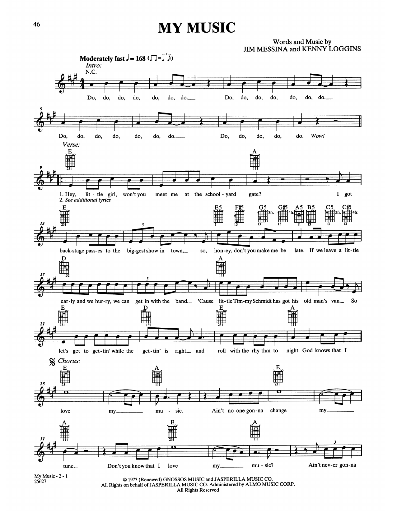 Download Loggins & Messina My Music Sheet Music and learn how to play Easy Guitar PDF digital score in minutes