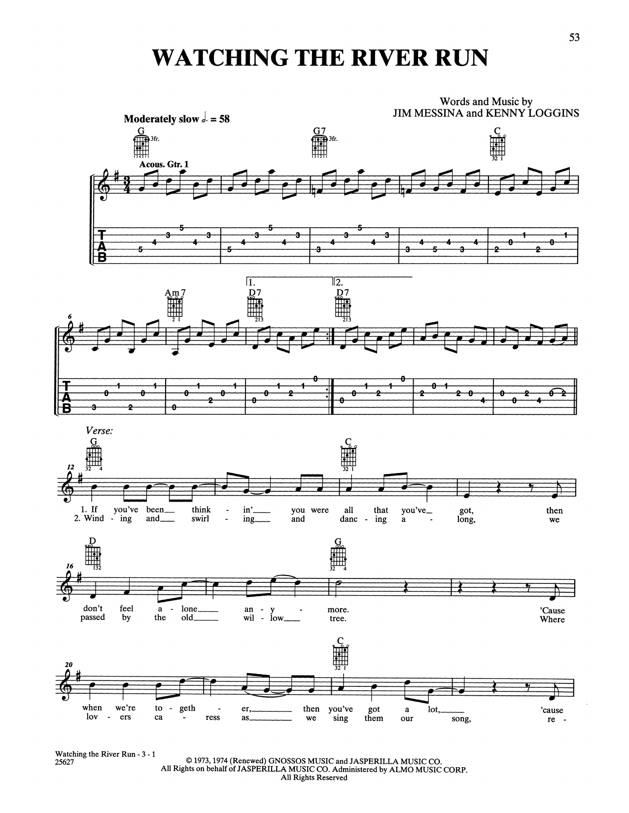 Download Loggins & Messina Watching The River Run Sheet Music and learn how to play Easy Guitar PDF digital score in minutes