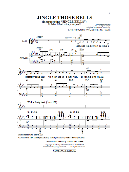 Download Lois Brownsey Jingle Those Bells Sheet Music and learn how to play 2-Part Choir PDF digital score in minutes