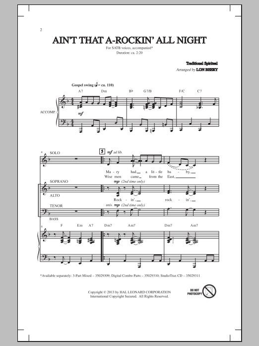 Download Lon Beery Ain't That A-Rockin' All Night Sheet Music and learn how to play 3-Part Mixed PDF digital score in minutes